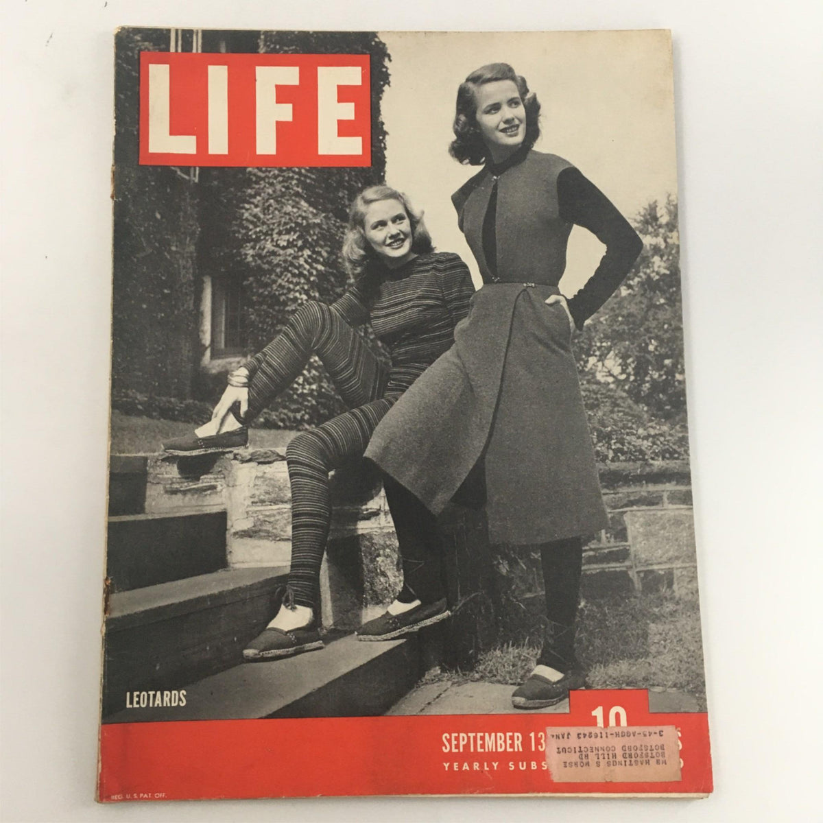 Vintage Life Magazine cover from September 13, 1943, featuring models in leotards. The image showcases the fashion and cultural landscape of the 1940s.