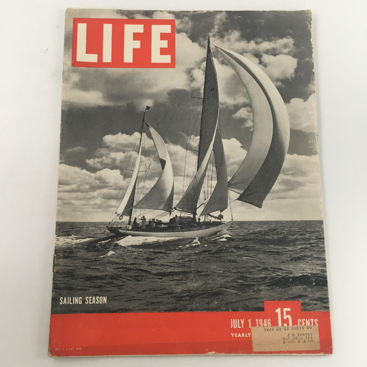 Cover of Life Magazine dated July 1, 1946, featuring the yacht Mandoo II sailing during the sailing season, showcasing dramatic clouds and waves, and the iconic red Life Magazine logo.