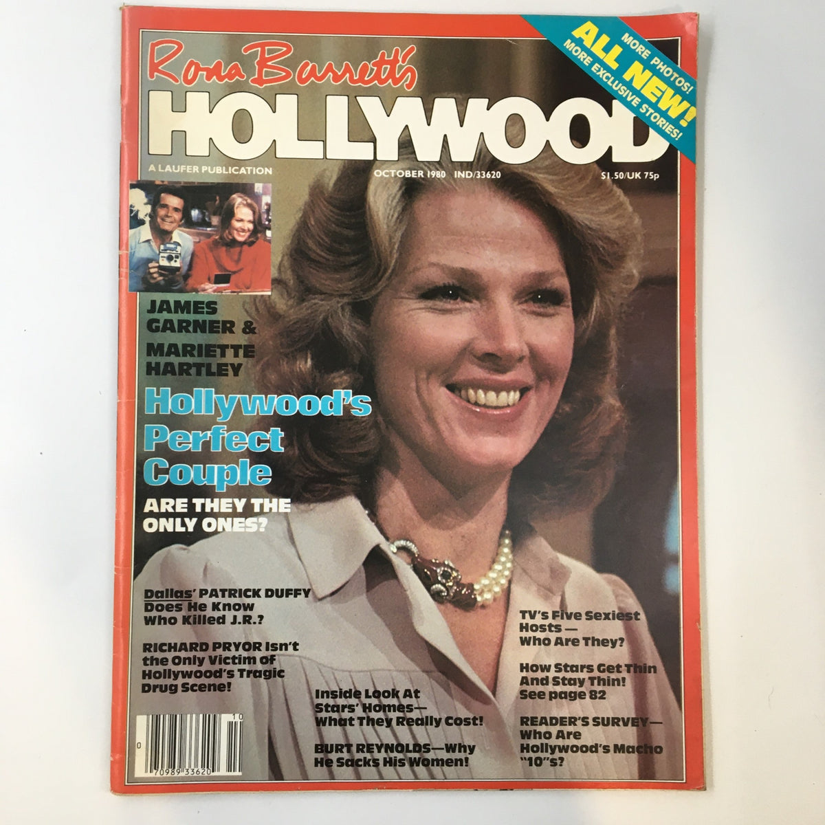 Cover of Rona Barrett's Hollywood Magazine, October 1980, featuring James Garner and Mariette Hartley. The magazine highlights Hollywood's perfect couple and includes articles about the celebrity culture of the time.