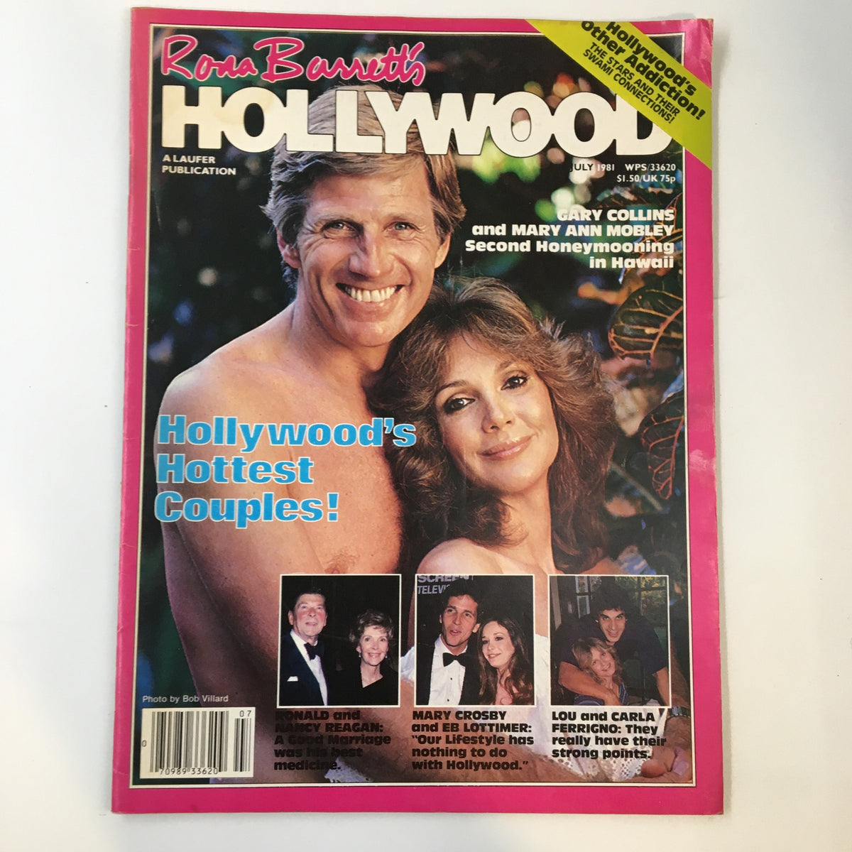 Cover of Rona Barrett's Hollywood Magazine July 1981 featuring Gary Collins and Mary Mobley, showcasing Hollywood's hottest couples. The magazine highlights entertainment news and lifestyle insights from the era.