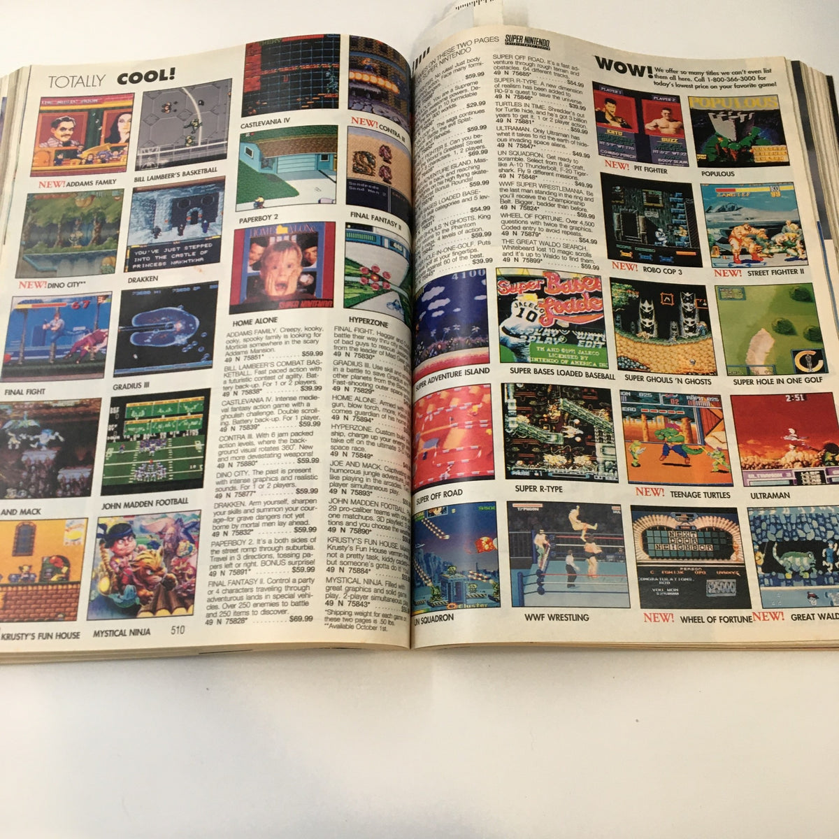 1992 Sears The Great American Wish Book Catalog featuring video game advertisements with titles like Castlevania IV and Final Fantasy II, showcasing graphics and pricing.