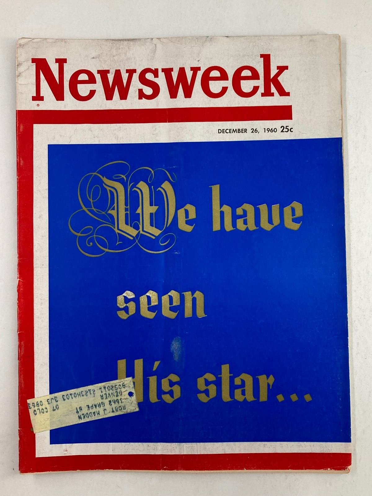 Cover of VTG Newsweek Magazine December 26 1960 titled 'We Have Seen His Star' featuring bold gold lettering on a blue background with a red border.