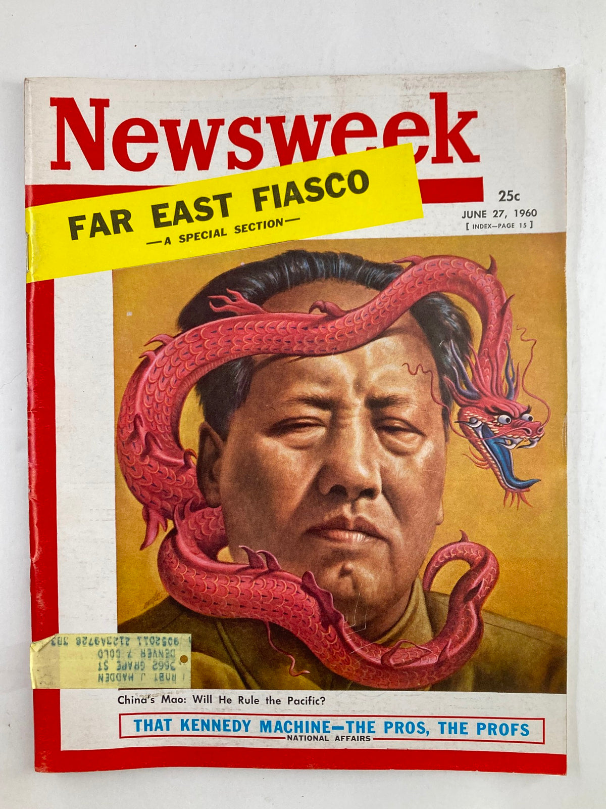 VTG Newsweek Magazine June 27, 1960 featuring Mao Zedong on the cover with a vibrant illustration of a dragon, highlighting the topic 'Far East Fiasco', a significant piece for collectors and history enthusiasts.