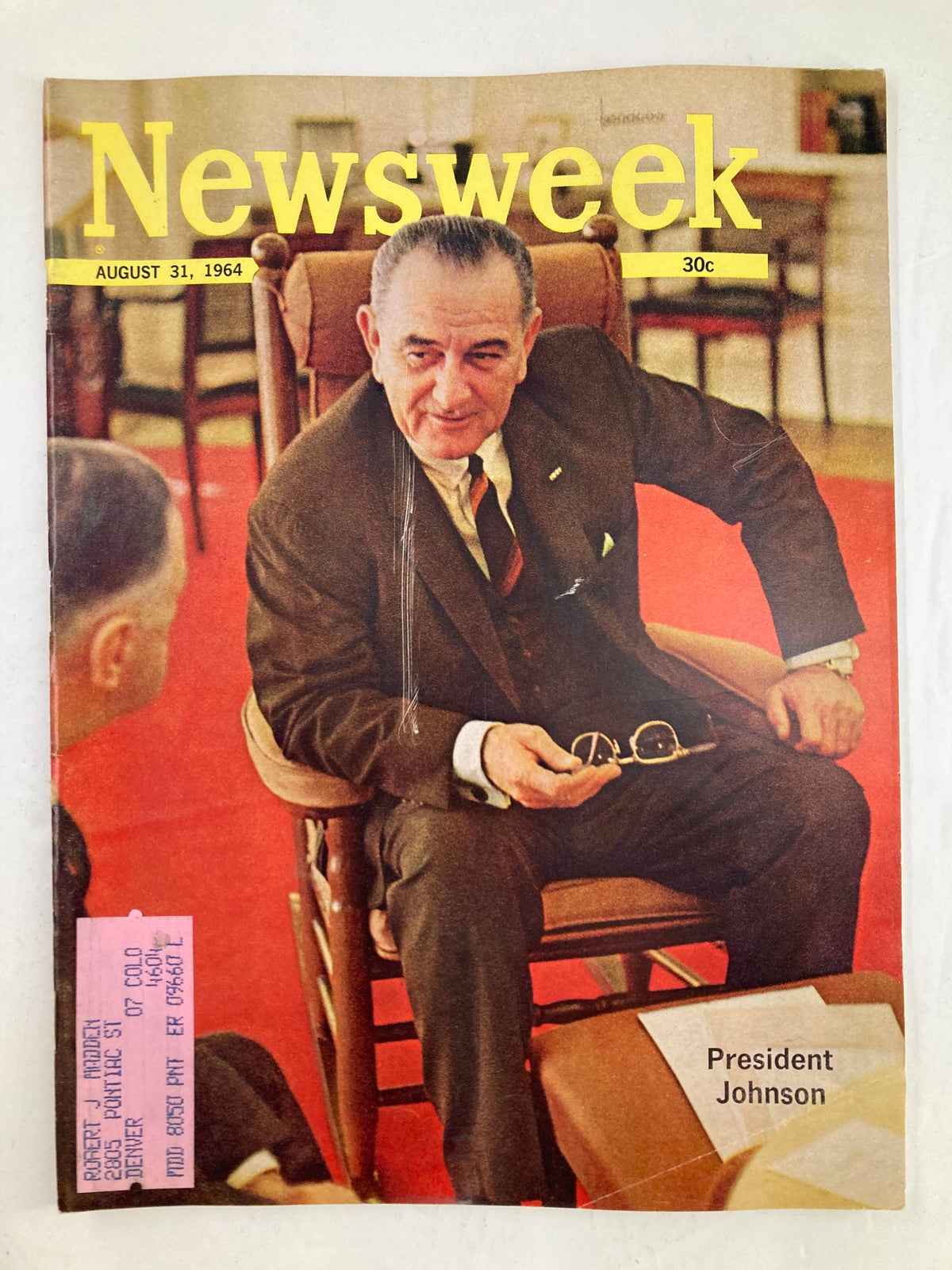 Cover of VTG Newsweek Magazine from August 31, 1964 featuring President Lyndon B. Johnson, showcasing an engaging image that highlights a significant moment in American history.