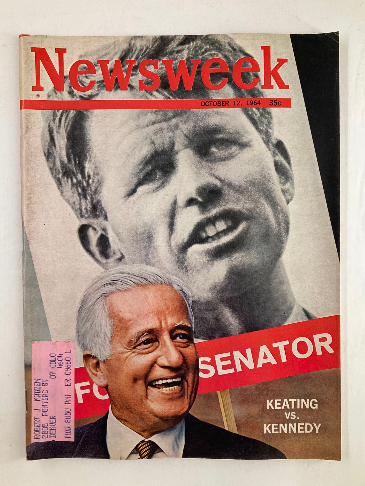 Vintage Newsweek magazine cover from October 12, 1964, featuring the political face-off between Kenneth Keating and Robert Kennedy. The cover highlights Keating's candidacy for Senator with prominent images of both candidates.