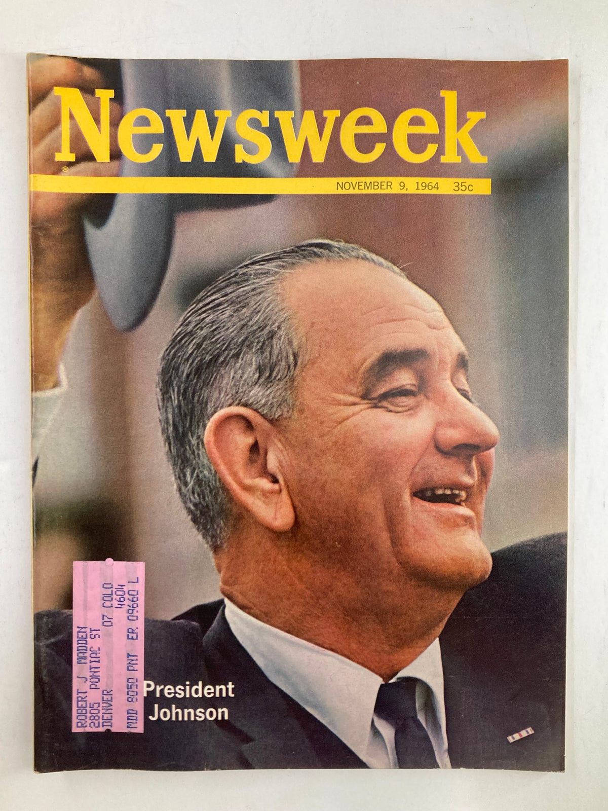 VTG Newsweek Magazine November 9 1964 featuring President Lyndon B. Johnson on the cover, showcasing a pivotal moment in American politics with a colorful portrait and magazine details.