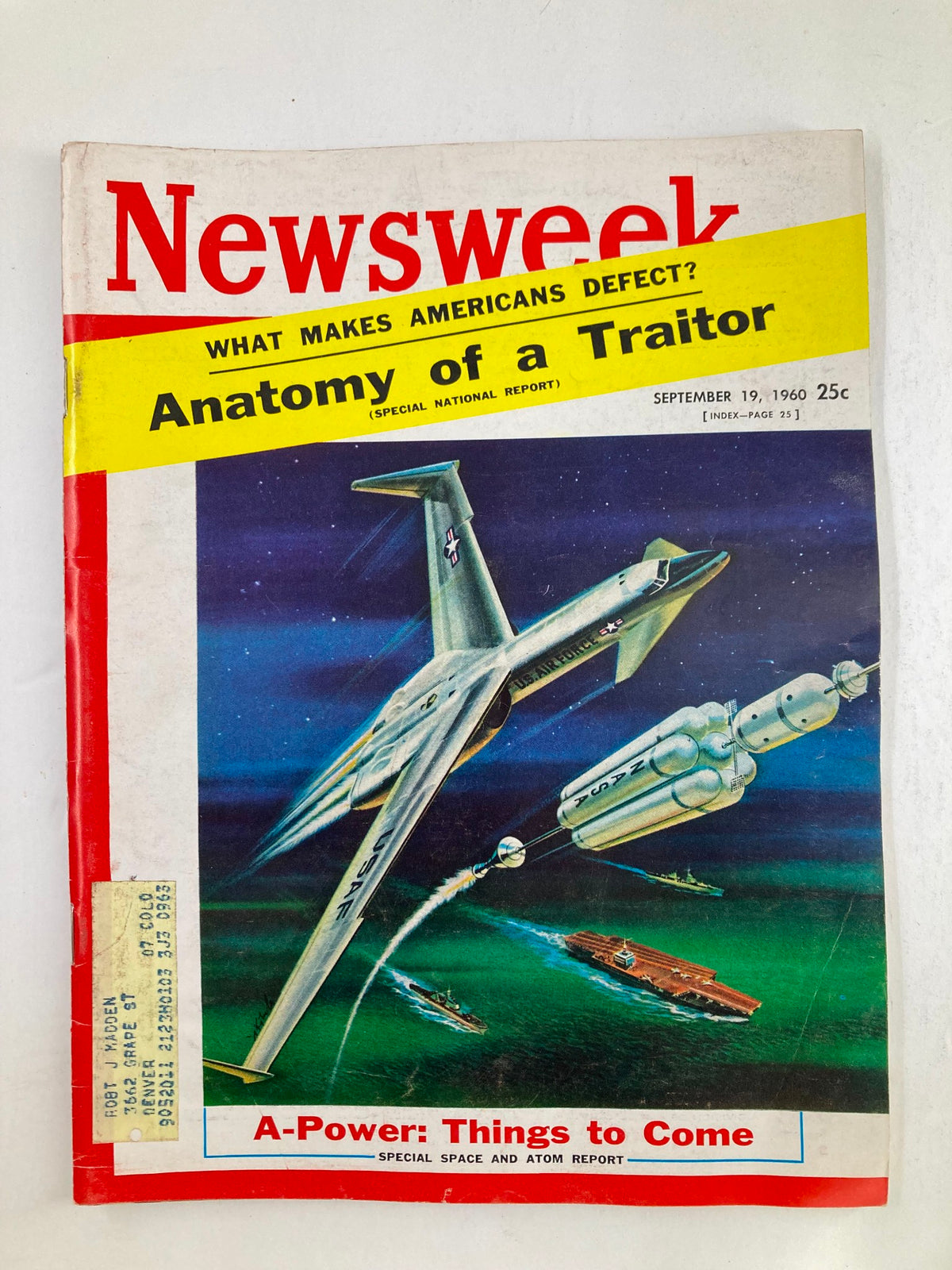 Cover of VTG Newsweek Magazine from September 19, 1960, featuring the title 'A-Power: Things to Come' with an illustration of futuristic aircraft and spacecraft.