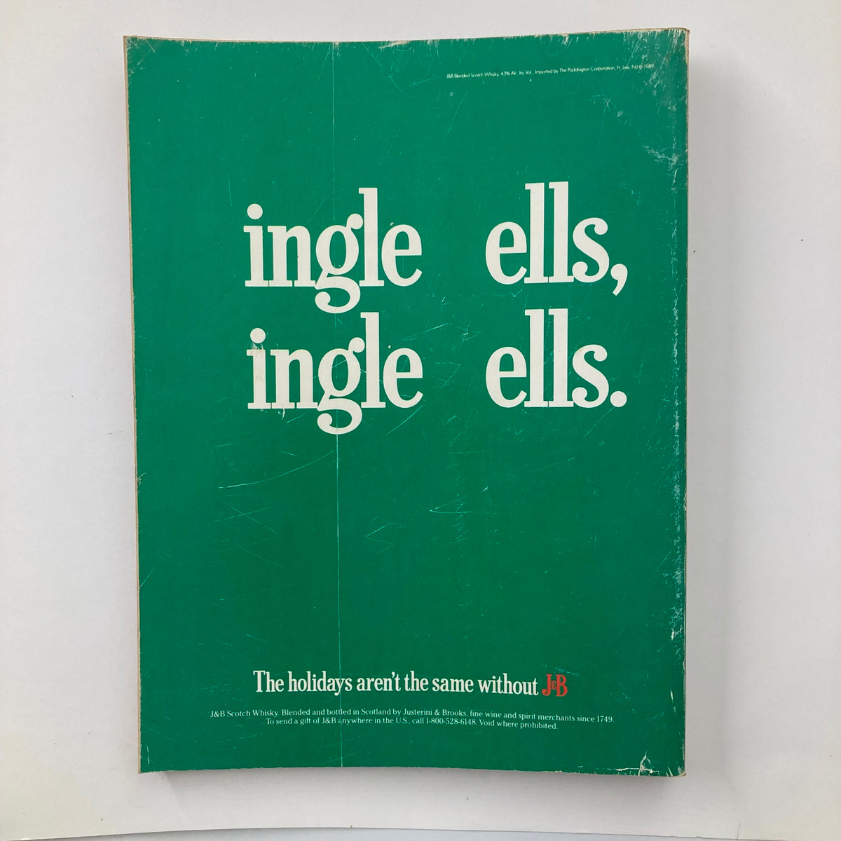 Back cover of Playboy Magazine January 1990 displaying a simple green design with white text, reflecting the magazine's classic advertising style.