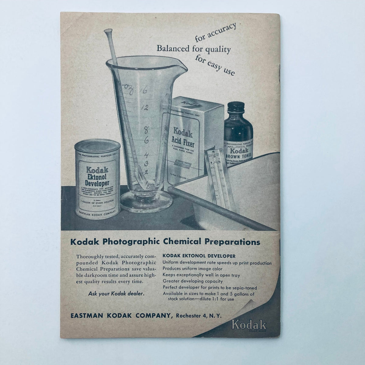 Advertisement page from VTG Snap Shots Magazine December 1953 for Kodak Photographic Chemical Preparations, featuring various Kodak products.