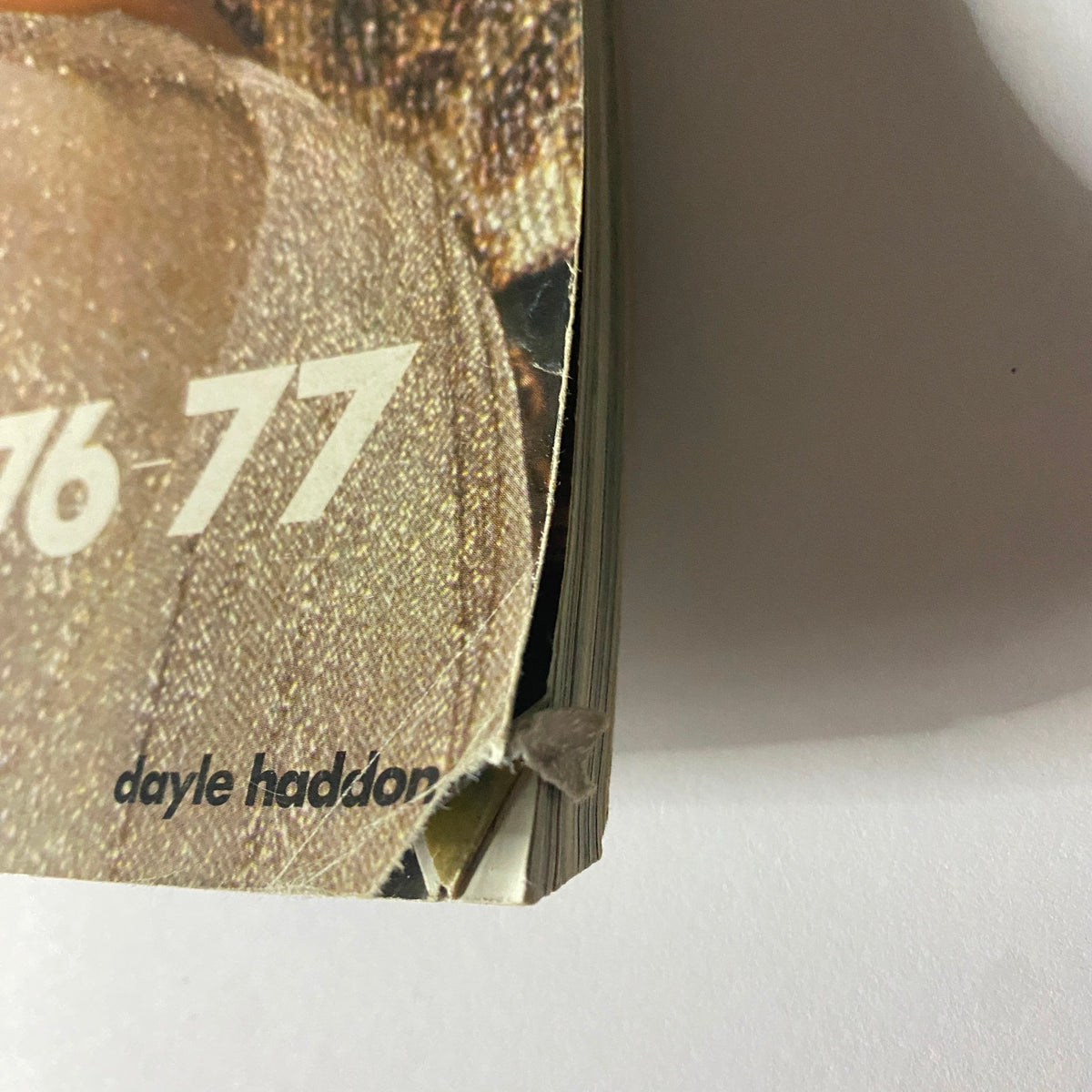 Close-up of Vogue Paris Magazine September 1976 cover detailing the edge with slight wear, showcasing the iconic Dayle Haddon.