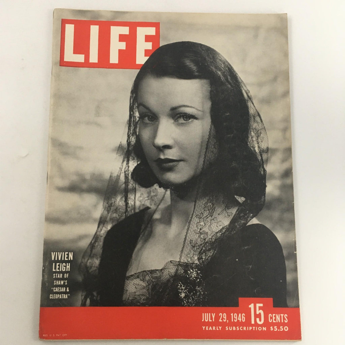 VTG Life Magazine July 29, 1946 featuring Vivien Leigh, star of Shaw's Caesar & Cleopatra, with an iconic portrait on the cover.