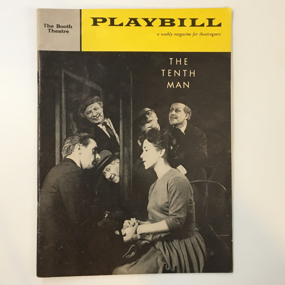 1959 Playbill for The Booth Theatre featuring The Tenth Man, showcasing a black and white photograph of the cast in a dramatic scene.