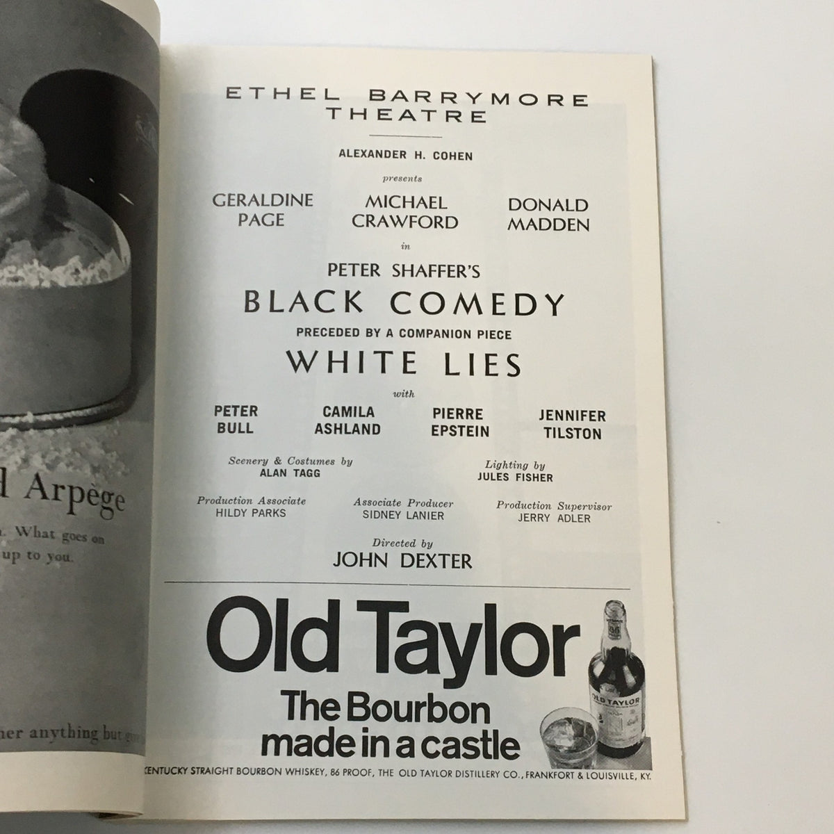 Inside page of the 1967 Playbill for Black Comedy, including credits and production details, from the Ethel Barrymore Theatre, highlighting key cast members and creative team.