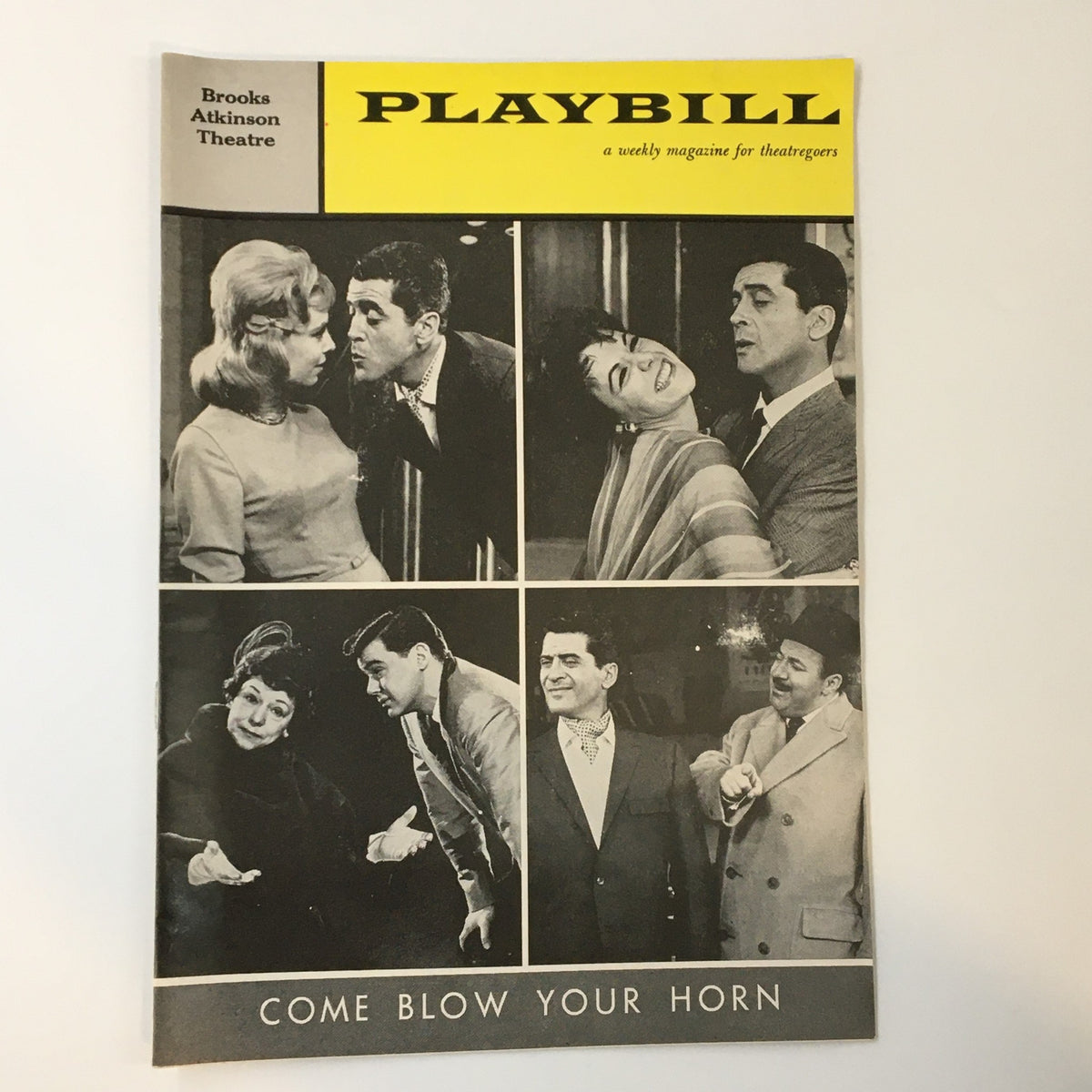 1961 Playbill for 'Come Blow Your Horn' at the Brooks Atkinson Theatre featuring memorable scenes and characters from the Neil Simon comedy.