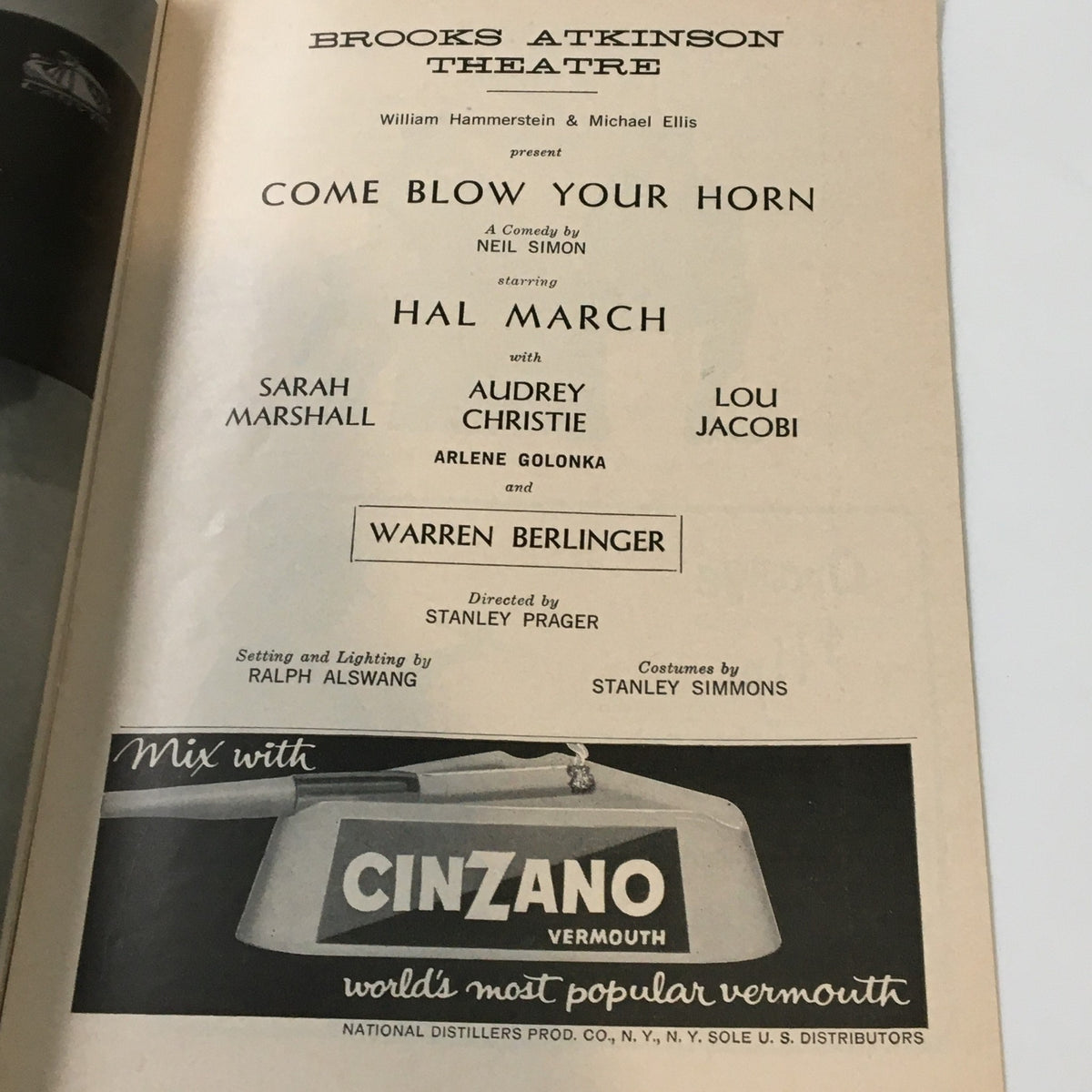 1951 Playbill for Neil Simon's 'Come Blow Your Horn' at Brooks Atkinson Theatre featuring cast details and production information.