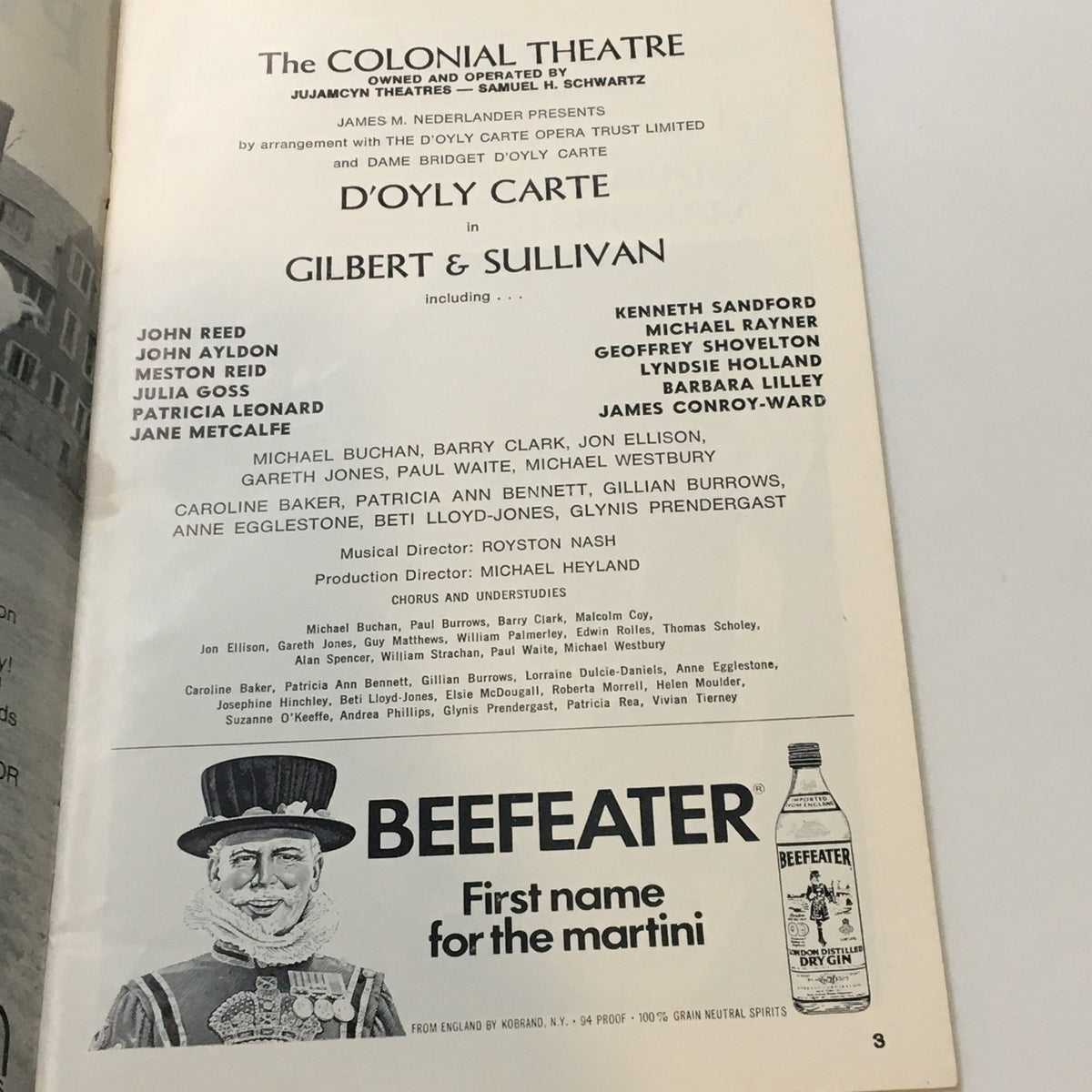 1976 Playbill The Colonial Theatre D'Oyly Carte in Gilbert & Sullivan showcasing cast member details and vintage production design.