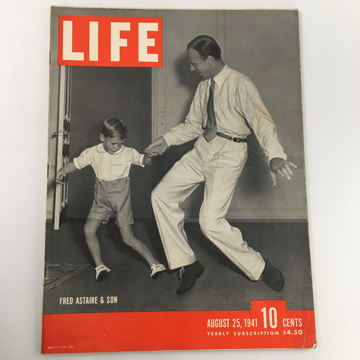 VTG Life Magazine August 25 1941 featuring Fred Astaire and his son on the cover, showcasing classic Hollywood charm and vintage aesthetics.