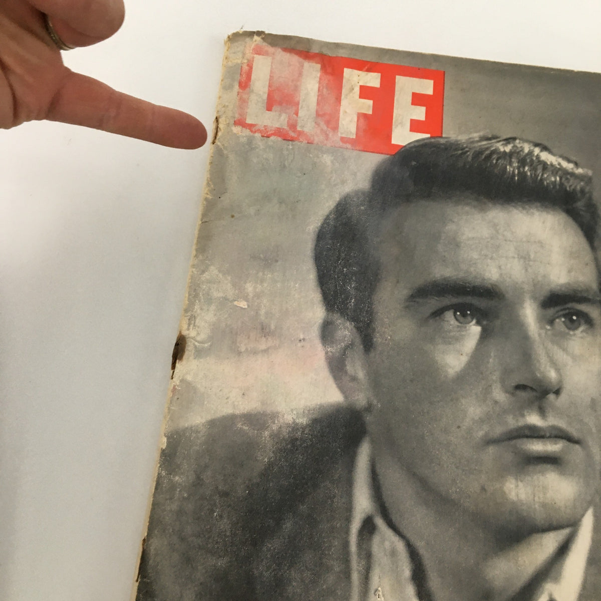 Close-up of the VTG Life Magazine December 6 1948 cover featuring Montgomery Clift, highlighting vintage design and movie star allure.