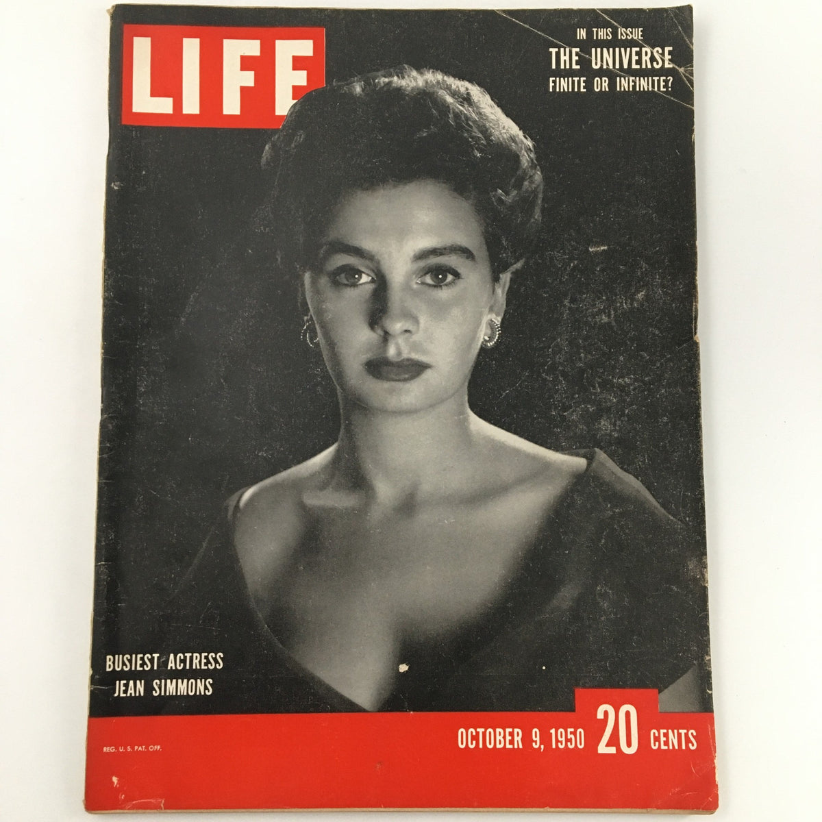 Vintage Life Magazine cover from October 9, 1950 featuring Jean Simmons, the busiest actress, highlighting the era's pop culture and cinematic history.