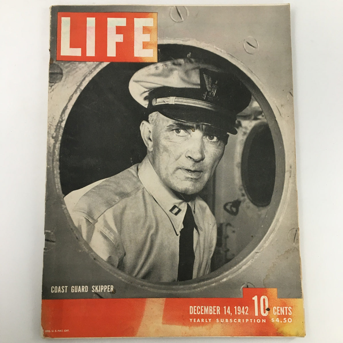 VTG Life Magazine Cover December 14 1942 featuring a Coast Guard Skipper in black and white, published during WWII, showcasing vintage design and historical significance.