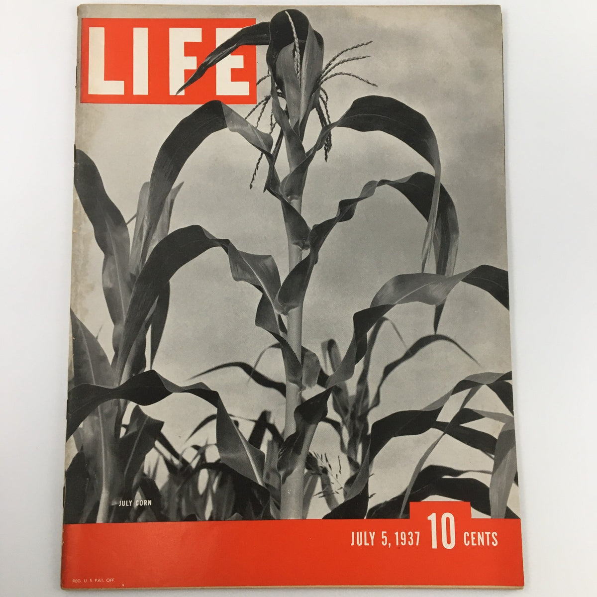 VTG Life Magazine July 5 1937 cover featuring a close-up of corn plants with the title 'LIFE', showcasing rural life and agriculture from the late 30s.