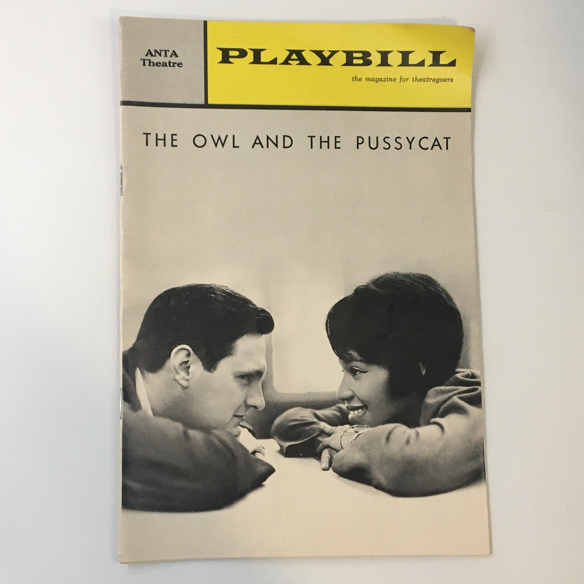 1965 Playbill for The Owl and The Pussycat displayed at Anta Theatre, showcasing a black and white image of the two lead actors engaged in conversation.