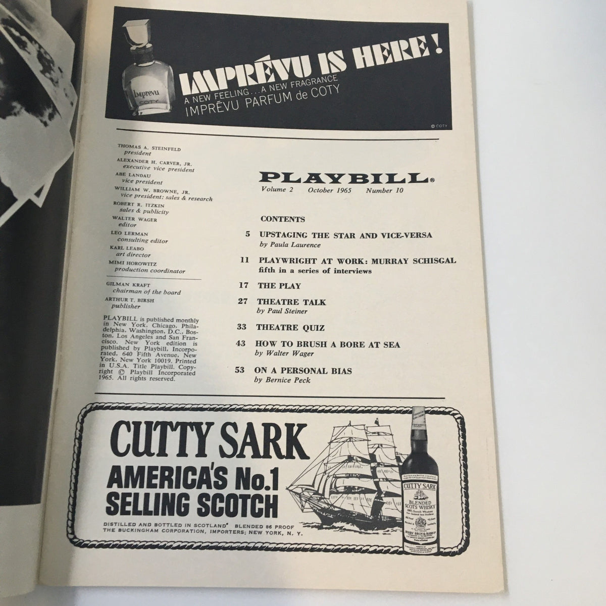 Interior page of the 1965 Playbill for Baker Street, displaying various contents and advertisements, capturing the essence of Broadway's theatrical history.