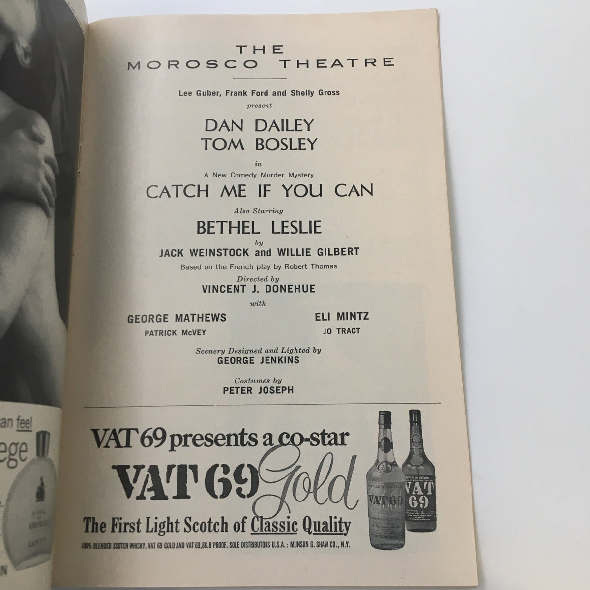 1965 Playbill for Catch Me If You Can at The Morosco Theatre, showcasing cast details including Dan Dailey, Tom Bosley, and Bethel Leslie, directed by Vincent J. Donehue.