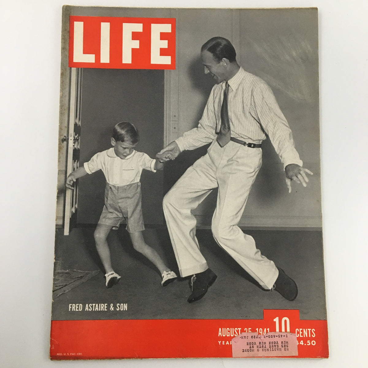 VTG Life Magazine August 25 1941 cover featuring a photograph of Fred Astaire dancing with his son, showcasing vintage Hollywood charm.