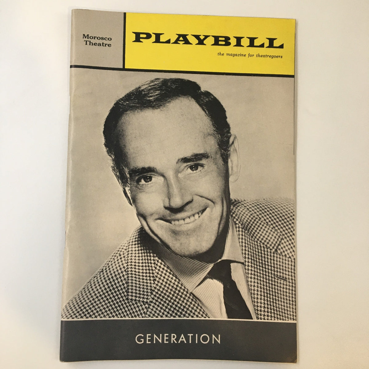 1965 Playbill titled 'Generation' featuring a smiling Henry Fonda on the cover, representing a significant piece of theatrical history from the Morosco Theatre.
