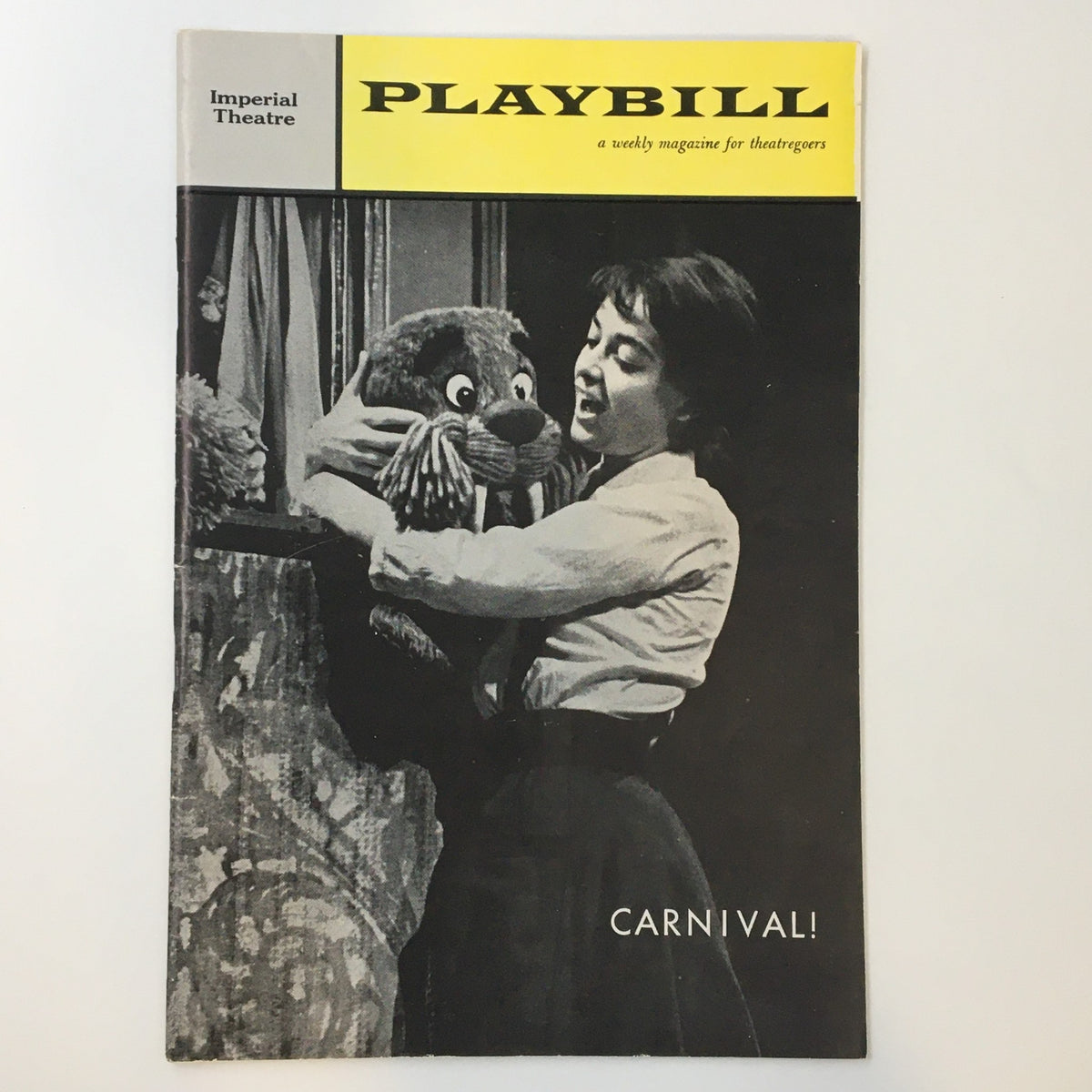 1962 Playbill Imperial Theatre featuring Anna Maria Alberghetti in Carnival, showcasing a black and white cover photo of Alberghetti with a puppet.