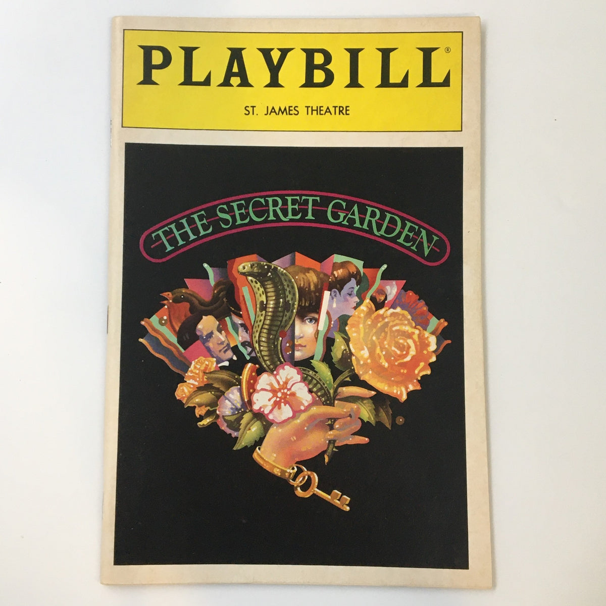 1991 Playbill for The Secret Garden at St. James Theatre featuring intricate cover art and featuring floral designs and characters from the musical.