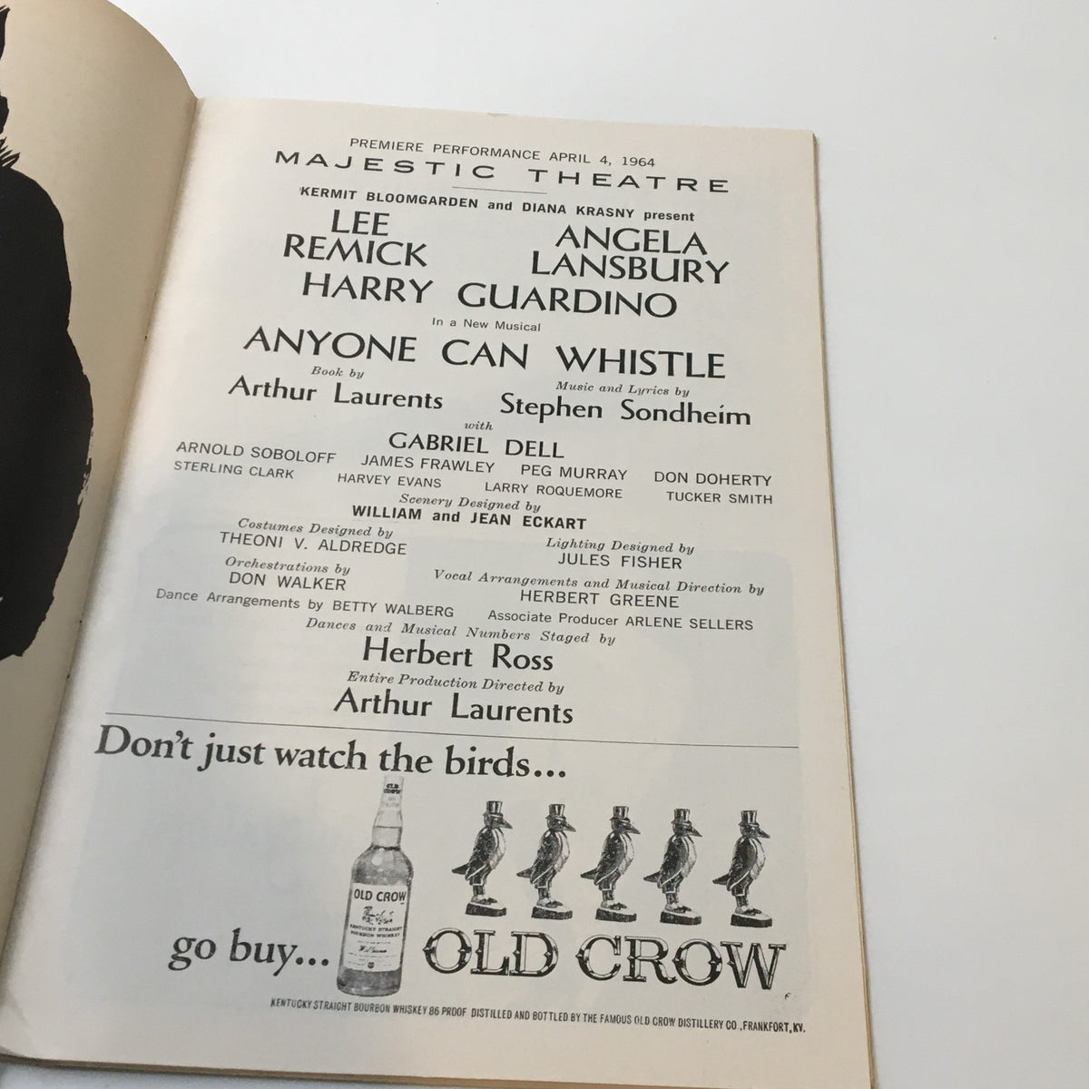 Another interior page of the 1964 Playbill for 'Anyone Can Whistle', listing the cast and production credits for the iconic Broadway musical.