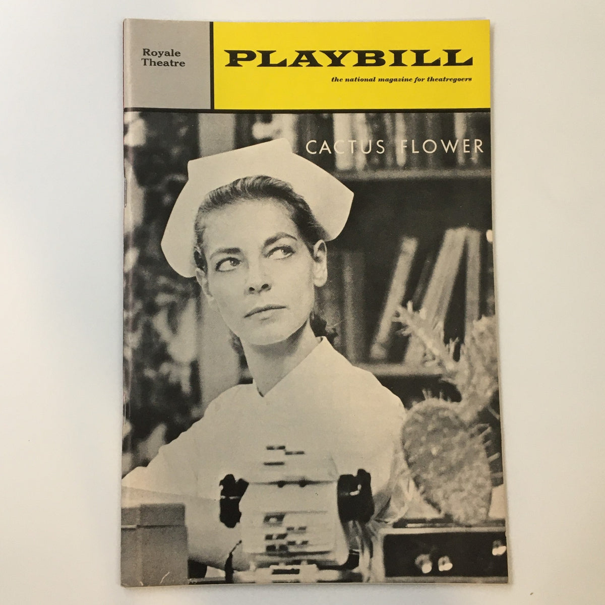 1967 Playbill titled 'Cactus Flower' featuring a black and white image from the Royale Theatre, showcasing themes of Broadway history and iconic performances.