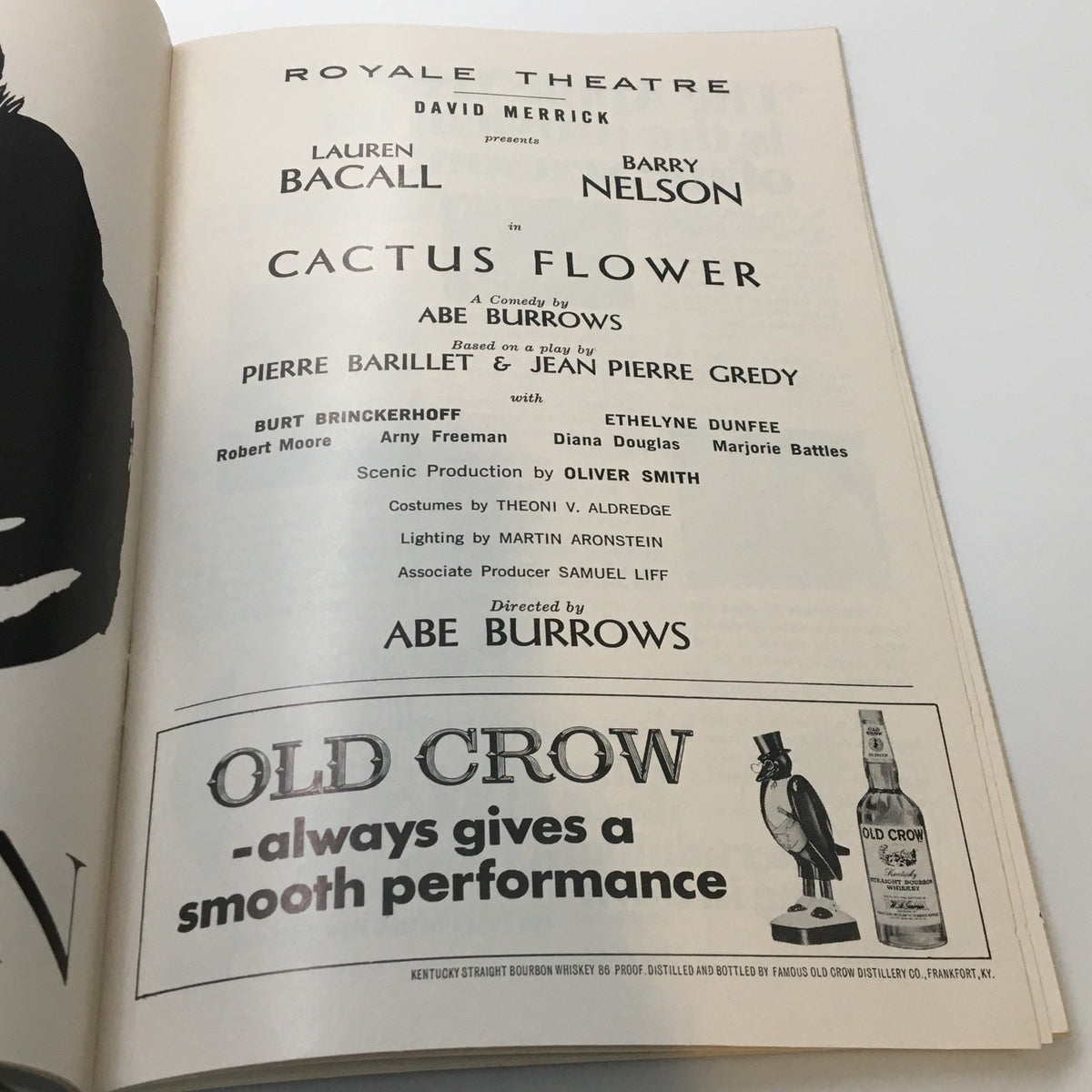 1967 Playbill for Cactus Flower at the Royale Theatre, highlighting Lauren Bacall and Barry Nelson, with details about the production and staff.
