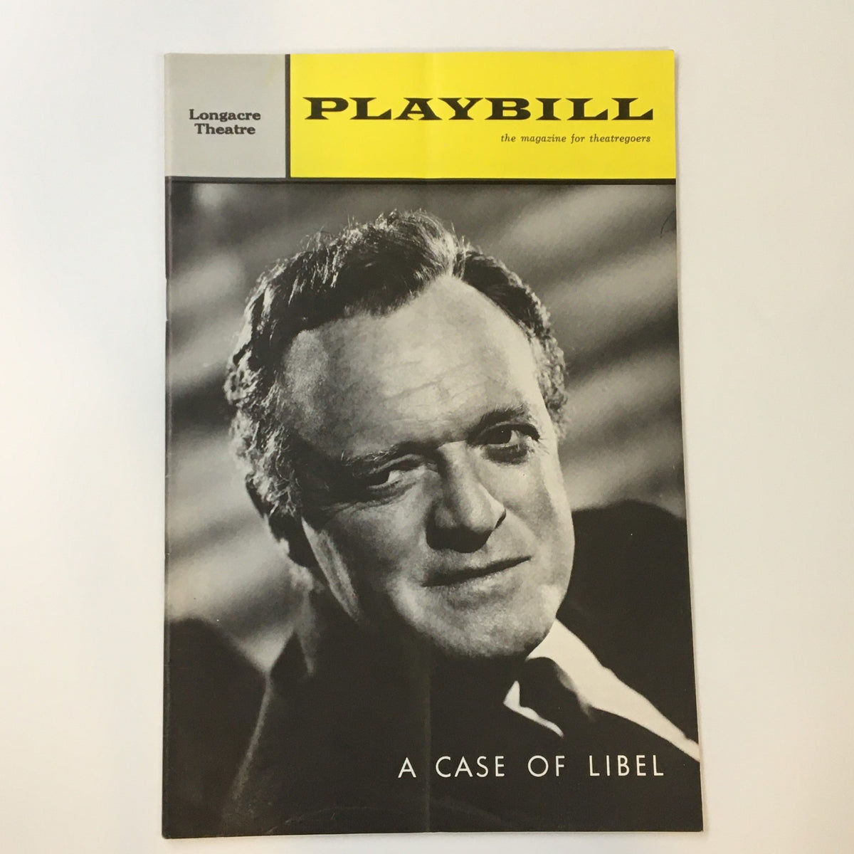 1963 Playbill from Longacre Theatre featuring the play 'A Case of Libel' with a vintage photo of actor Van Helfin on the cover.
