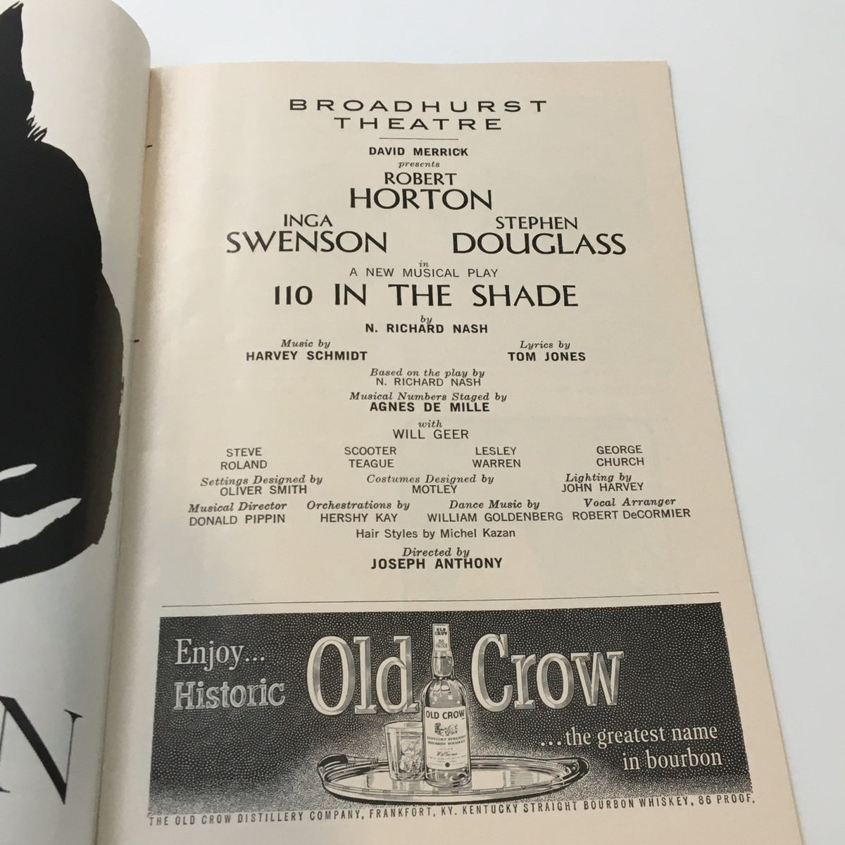 1963 Playbill from the Broadhurst Theatre featuring Robert Horton in '110 in The Shade' by N. Richard Nash, showcasing cast details and production credits.