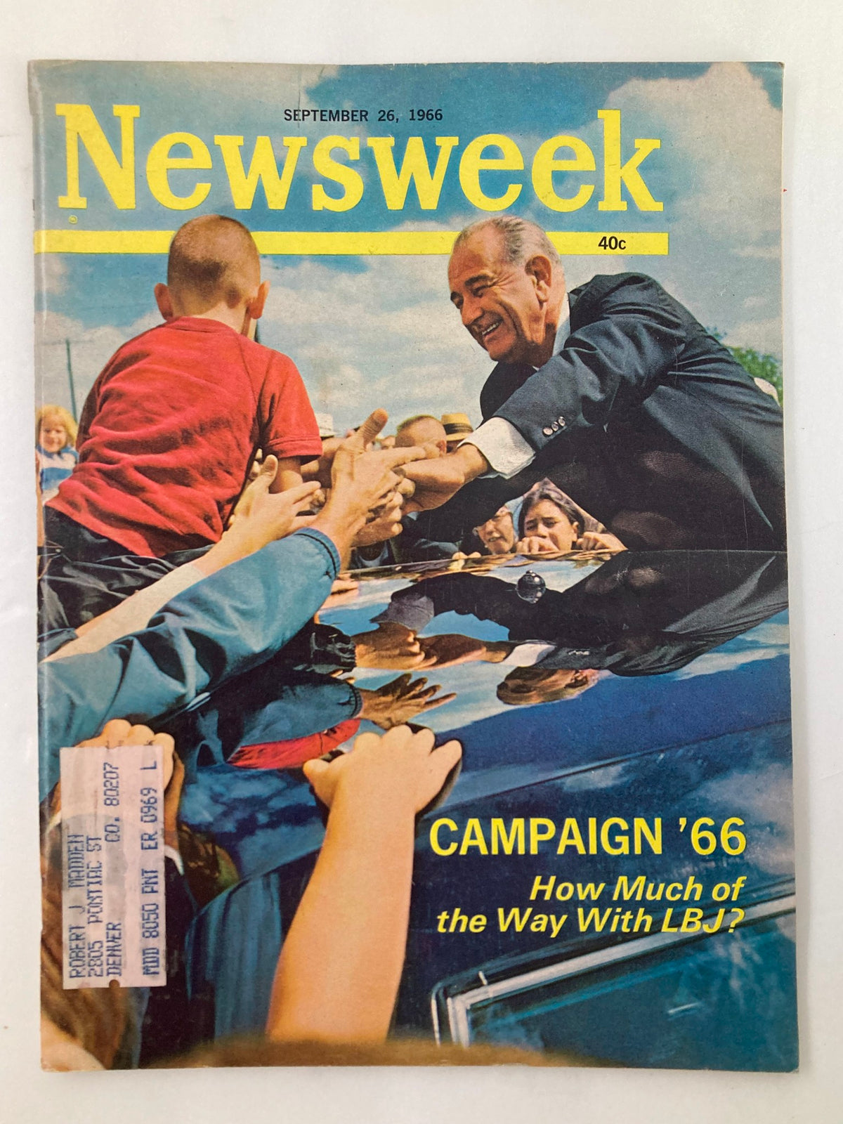 VTG Newsweek Magazine September 26 1966 featuring Lyndon B. Johnson Campaign '66 on the cover, showcasing a historical moment in American politics with children reaching out to the President.