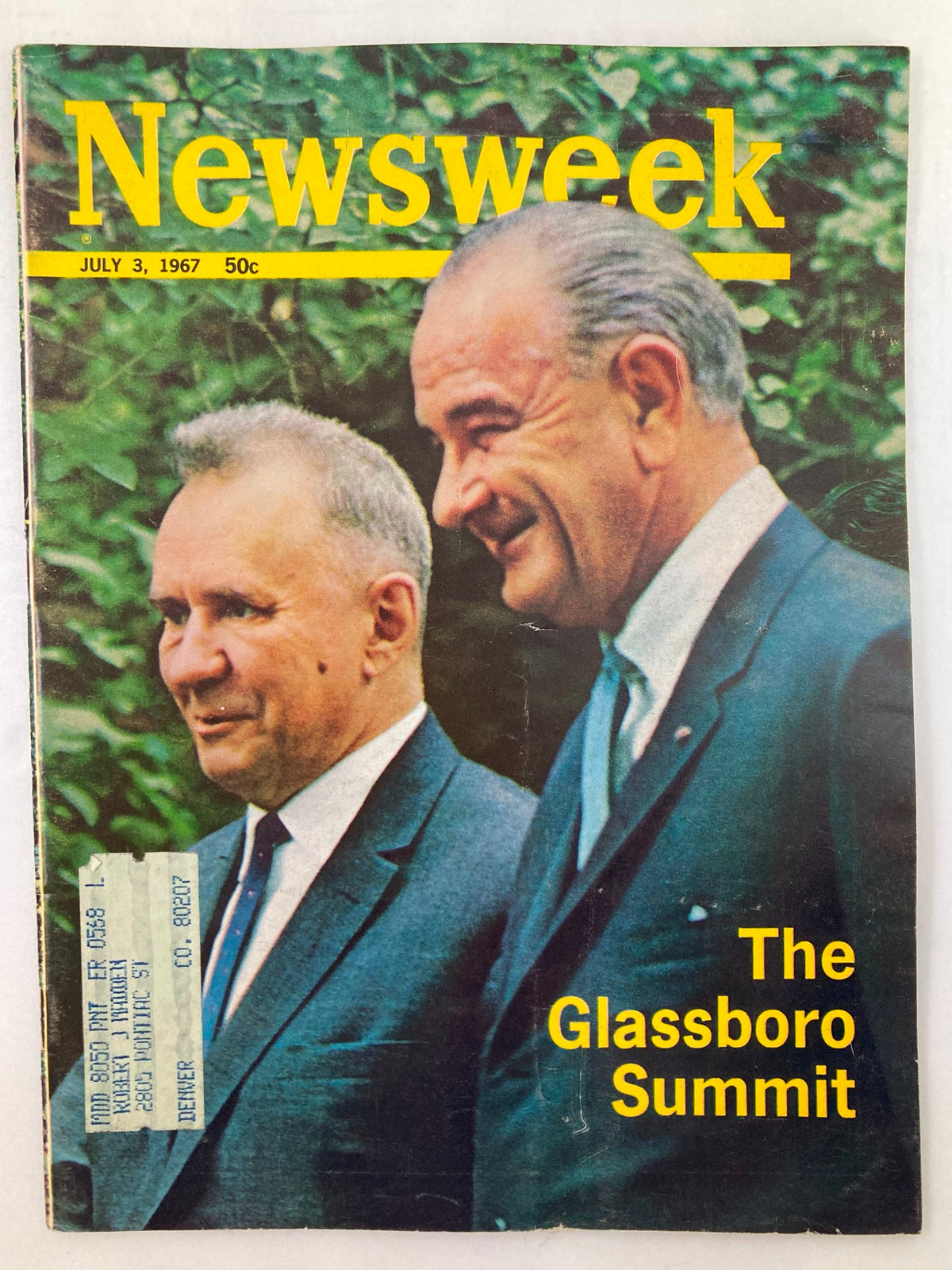 Cover of the VTG Newsweek Magazine from July 3, 1967, highlighting Lyndon B. Johnson and The Glassboro Summit, showcasing a historical moment in U.S.-Soviet relations.