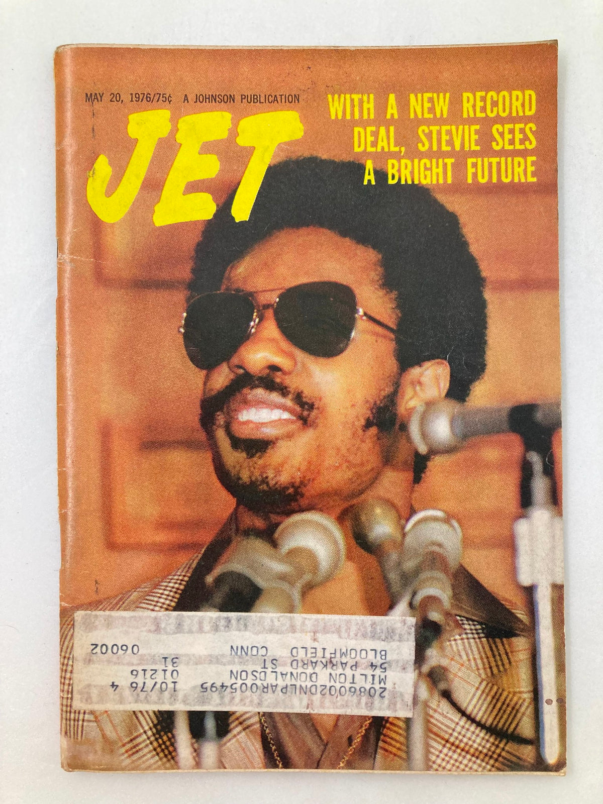 Cover of VTG Jet Magazine May 20 1976 Vol 50 #9 featuring Stevie Wonder, highlighting his optimistic outlook with the text 'With A New Record Deal, Stevie Sees A Bright Future'.