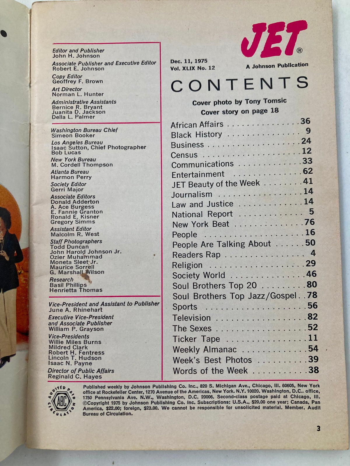 Vintage Jet Magazine December 11 1975 Vol 49 #12 O.J. Simpson No Label