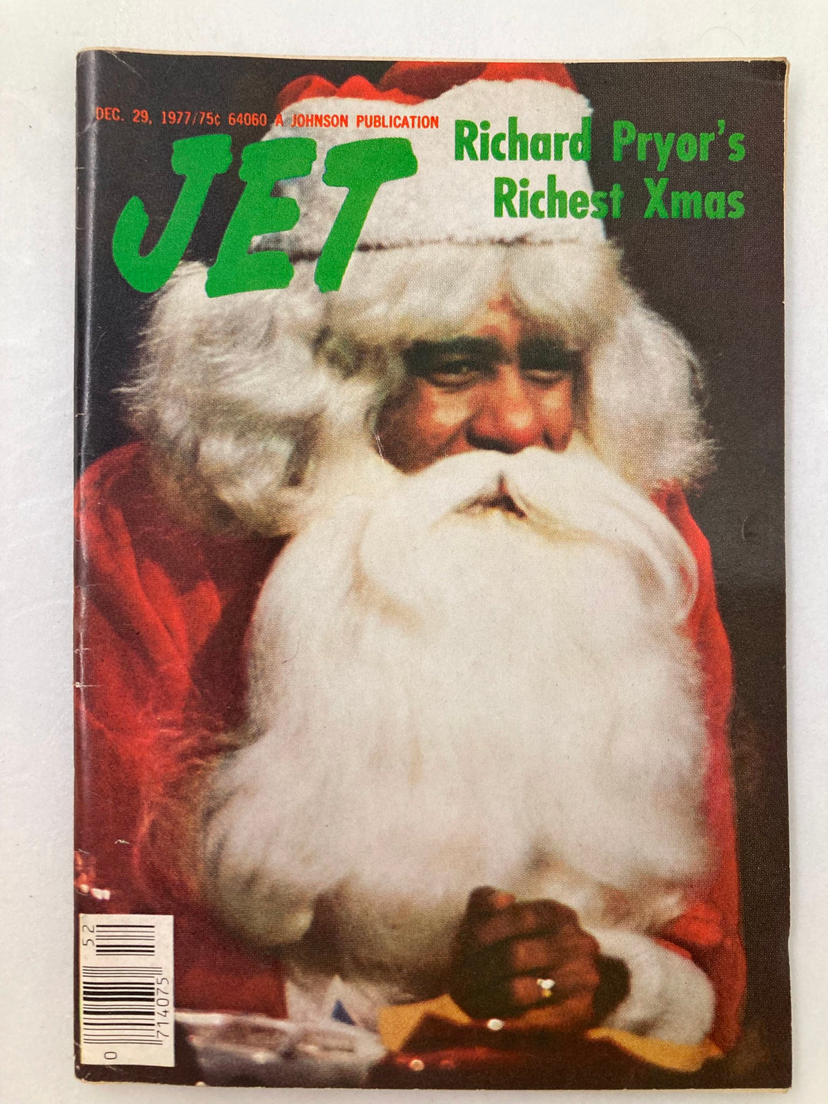 Vintage Jet Magazine cover from December 29, 1977, featuring Richard Pryor in a Santa Claus costume, showcasing the holiday theme and cultural relevance of the era.