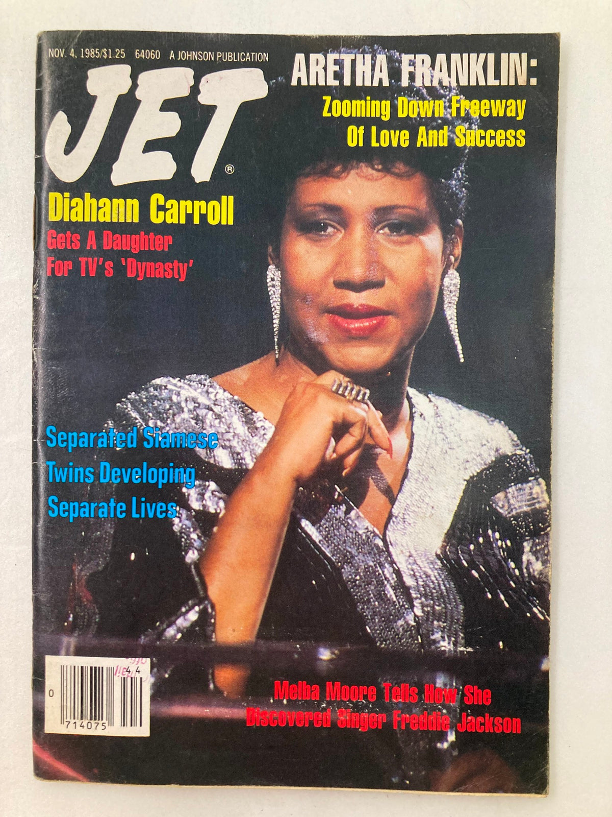 Cover of VTG Jet Magazine November 4 1985 Vol 69 #8 featuring Diahann Carroll, highlighting articles about Aretha Franklin and other topics.