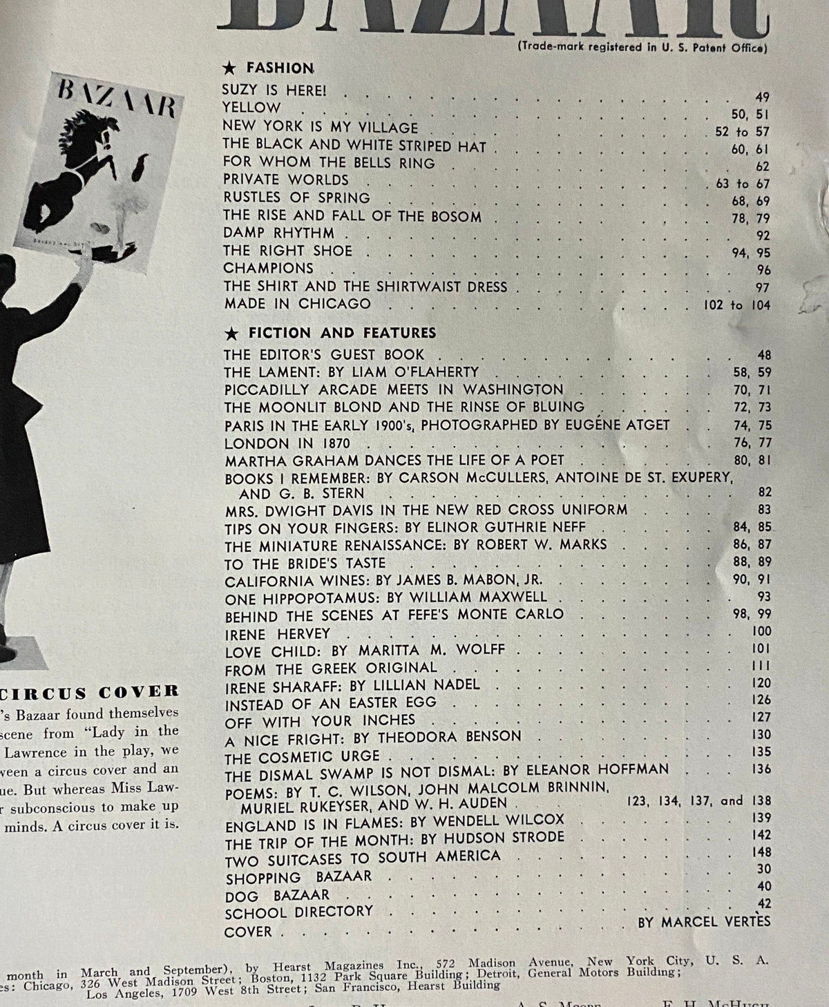 Harper's Bazaar Magazine April 1941 Brides and Beauty Circus Cover No Label