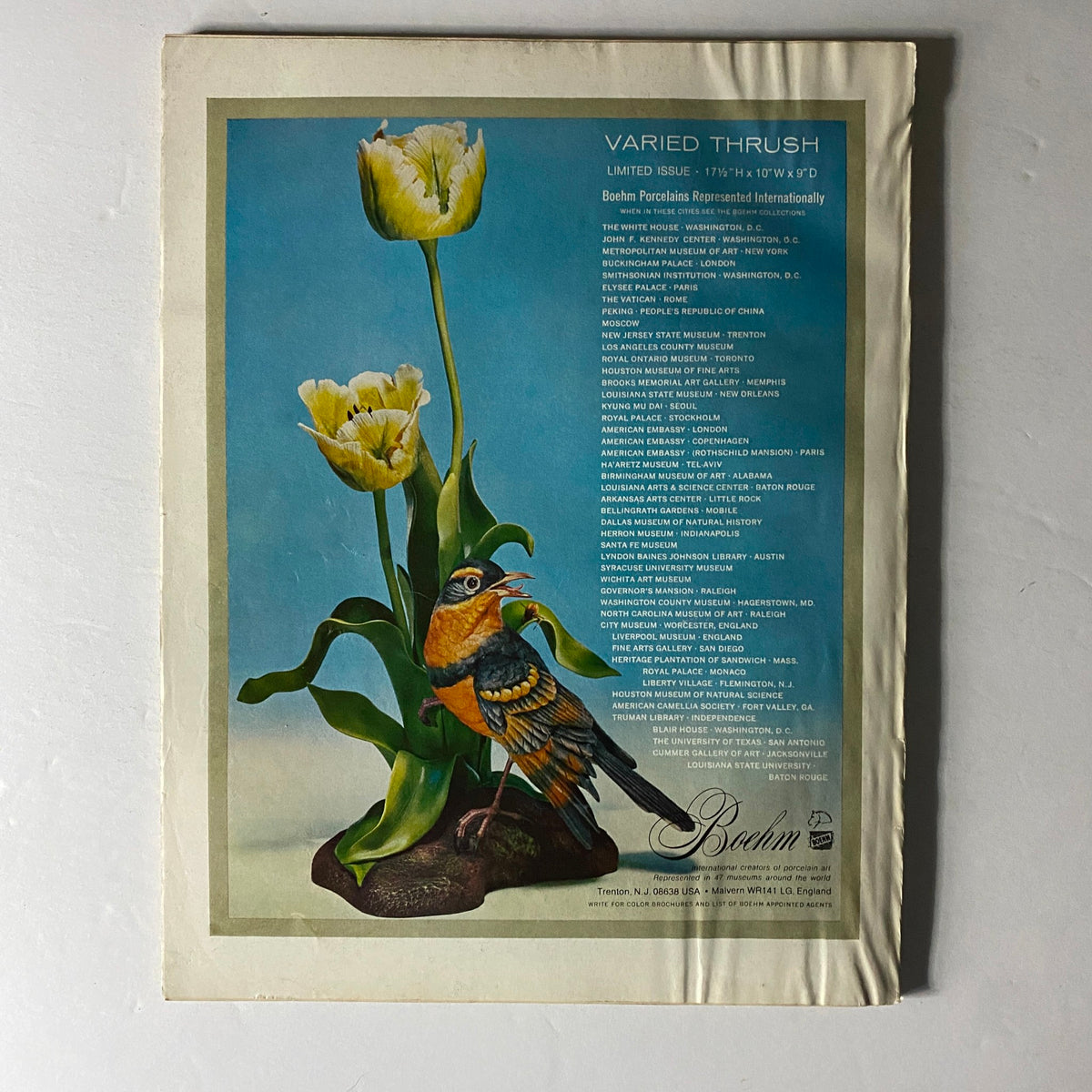 Back cover of Vogue Magazine June 1974, displaying an artistic illustration of flowers and a bird, emphasizing the vintage aesthetic and graphic design of the era.