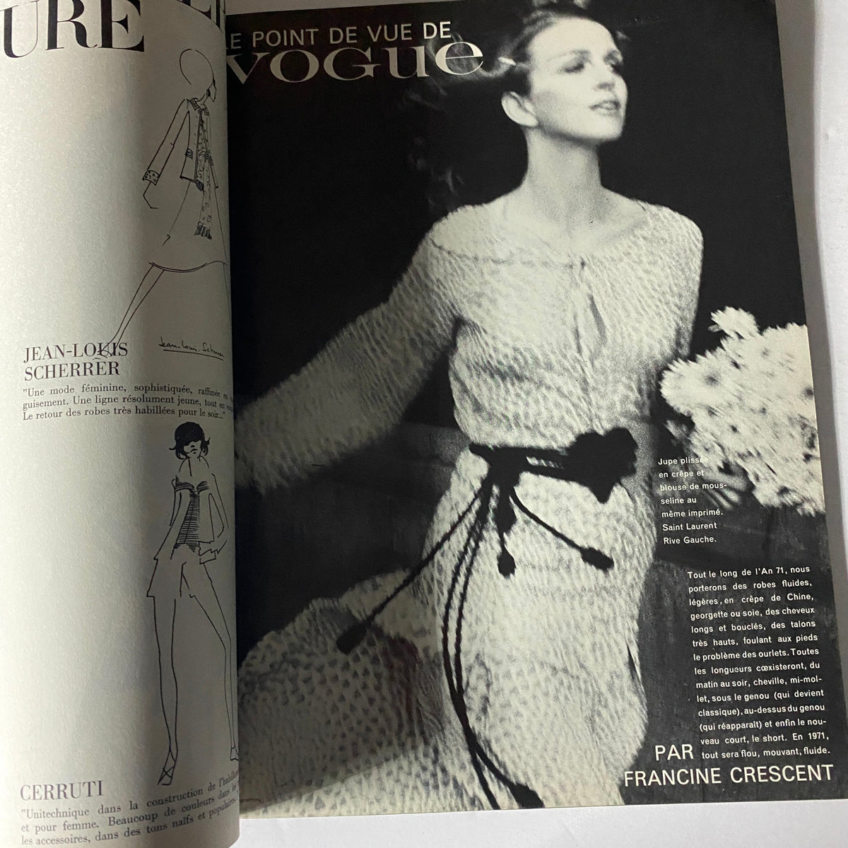 An interior page from Vogue Paris Magazine February 1971, highlighting fashion illustrations and photography, complimented by engaging content on evolving women's styles.