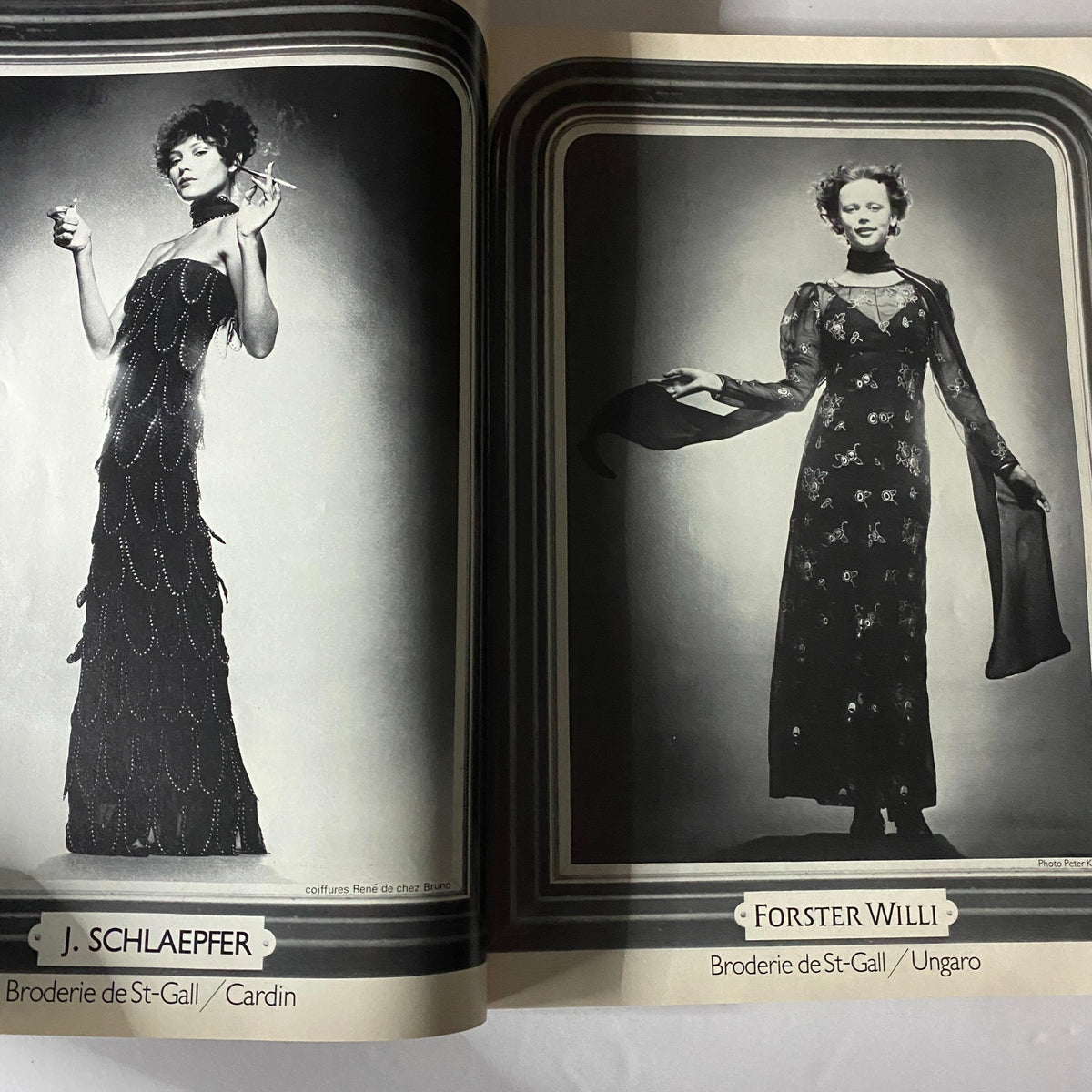 Vogue Paris Magazine September 1974 Anna Andersen Cover showcasing a model in a glamorous black gown with a cigarette, along with another model in an elegant dress; a vintage fashion editorial highlighting 1970s haute couture.