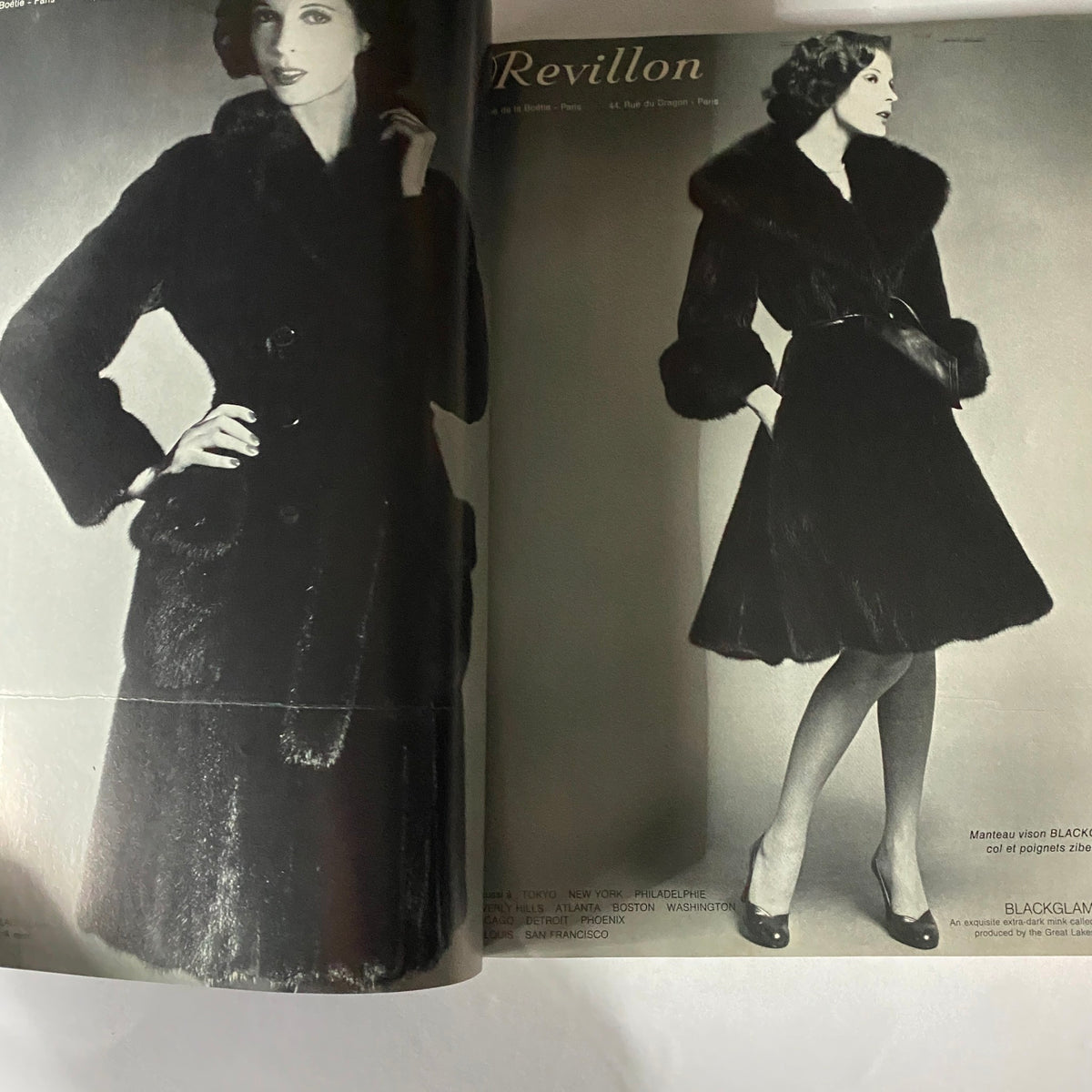 Fashion advertisement in Vogue Paris Magazine December - January 1974, featuring a model in a luxurious coat, embodying 1970s style.
