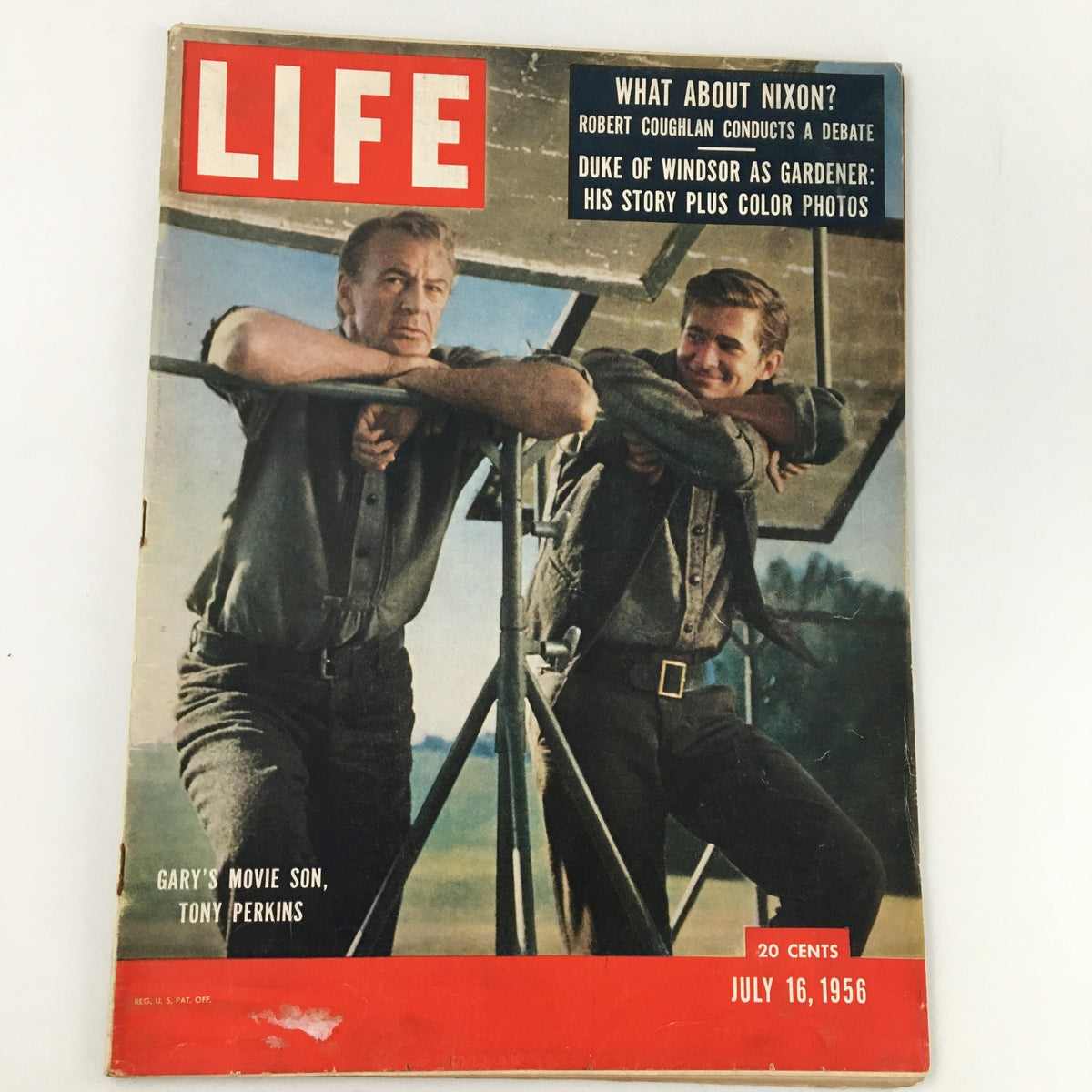 Vintage Life Magazine cover from July 16, 1956, featuring Gary's movie son Tony Perkins. The cover showcases iconic photography and features headlines of the era, making it a collectible piece of Hollywood history.