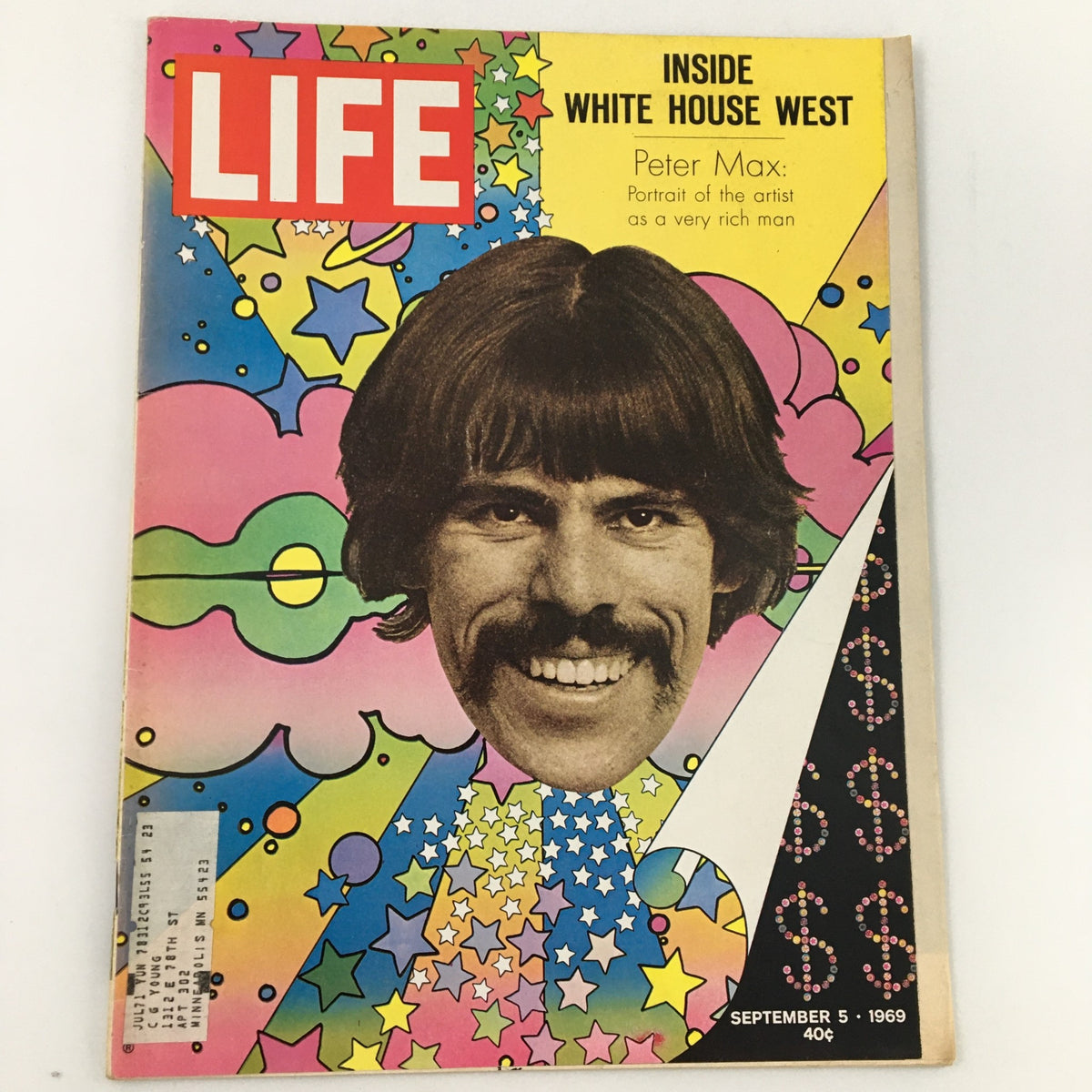 Life Magazine September 5 1969 featuring Peter Max: Portrait of the artist as a very rich man with vibrant psychedelic cover art and a distinctive portrait.